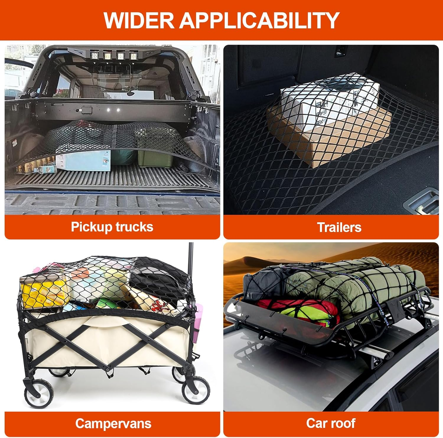 Cozy Core Upgraded 8-Hook Elastic Truck Bed Cargo Net, Adjustable 4X4Ft to 8X8Ft, Heavy-Duty Stretchable Design for Dodge Ford Chevy Pickups SUV Racks, Includes ABS Carabiners & Work Gloves image number 6