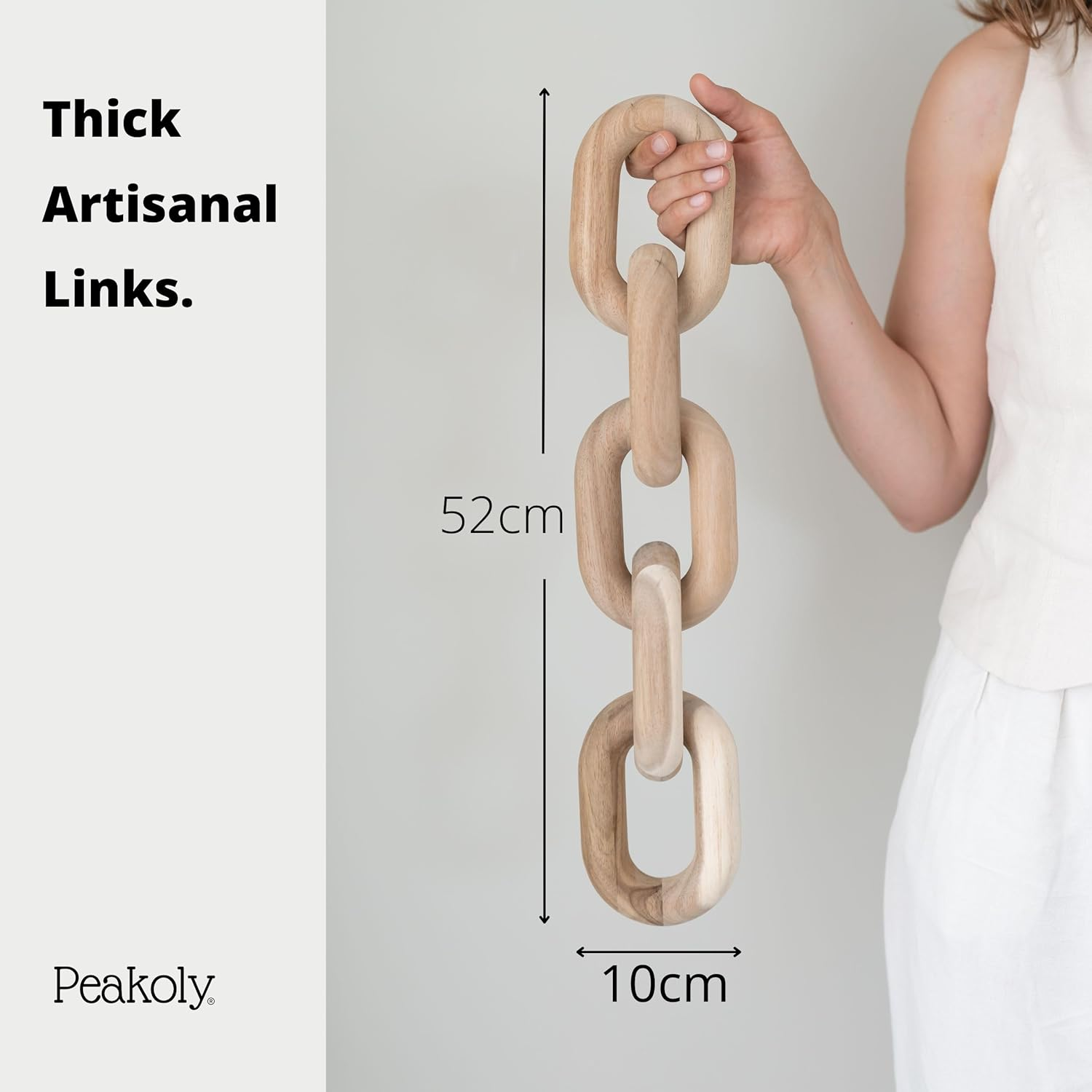 PEAKOLY Wood Chain Home Decor - Acacia Wood Chain Link Decor, Coffee Table Accessories, Bookshelf Decorations, Sculpture for Shelves, Wooden Decorative Objects, Link Ornament, Living Room Accents image number 2