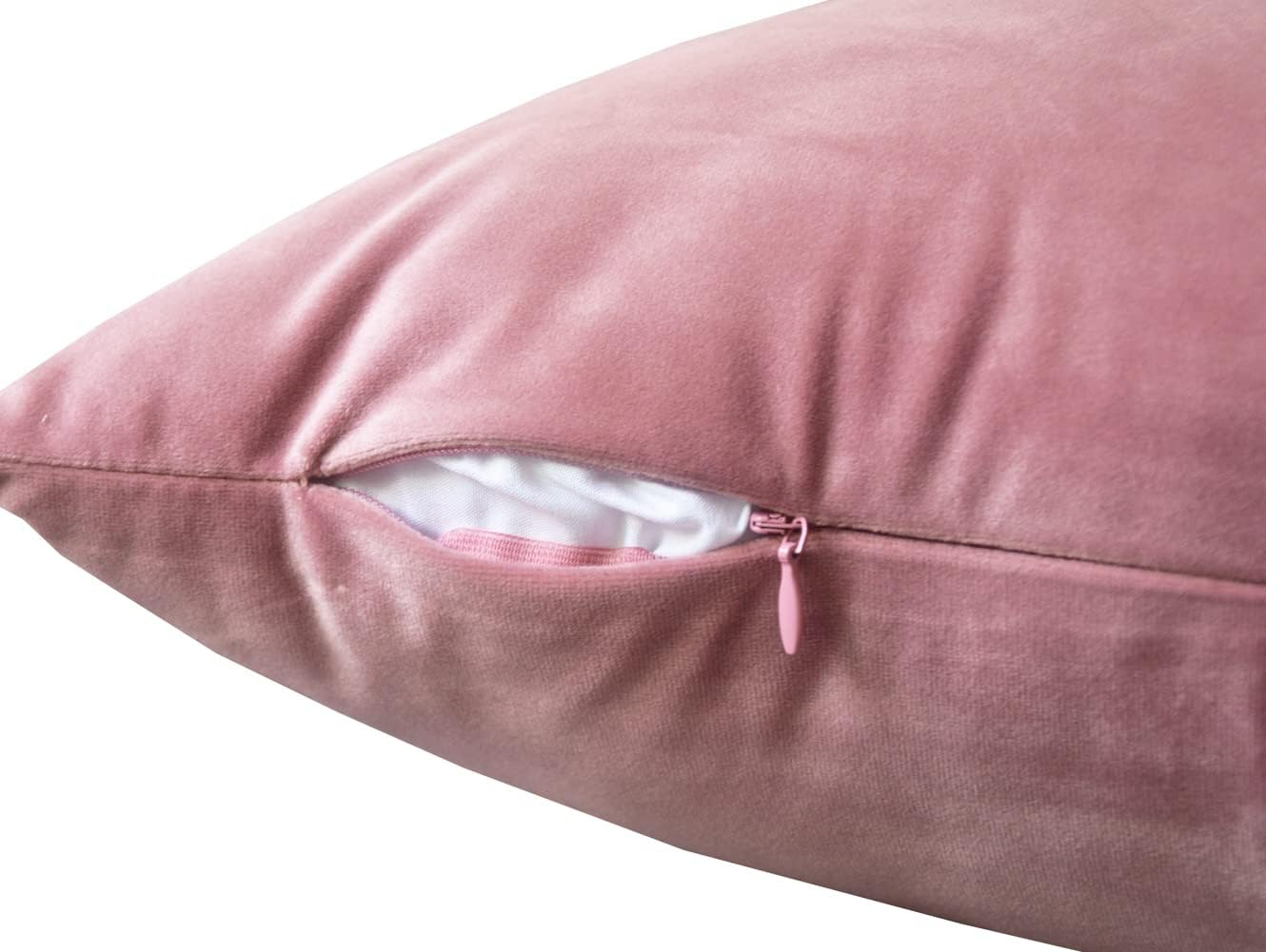 Lutanky Velvet Cushion Covers (Pack of 2) Lovely Rectangle Throw Pillow Cases Soft Solid Decorative Pillow Covers for Sofa Bedroom Car 12X20 Inch 30 X 50 Cm (Pink, 2 Pieces) image number 3