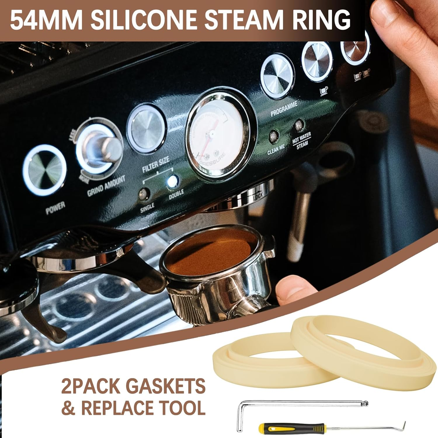 2PACK Group Head Seal Compatible with Breville Espresso Machine Parts Accessories, Breville BES 878/870/870XL/860/880/810/840/450/500 54Mm Gasket Replacement Steam Ring with Installation Tool