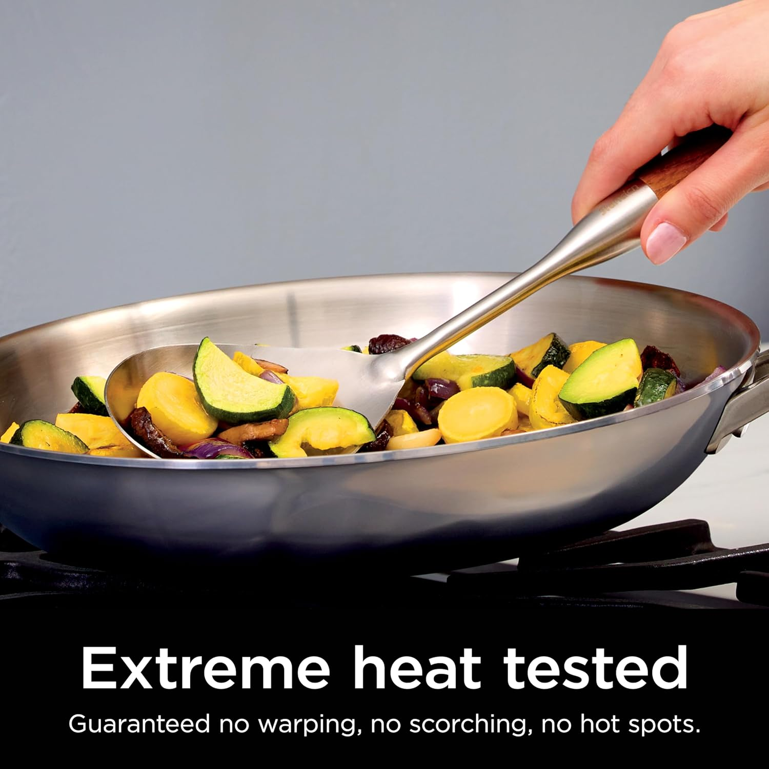 Ninja C90026 Everclad Commercial-Grade Stainless Steel 10.25" Fry Pan, Tri-Ply Pans, Oven Safe to 600&deg;F, PFAS Safe, All Stovetops & Induction Compatible, Stainless