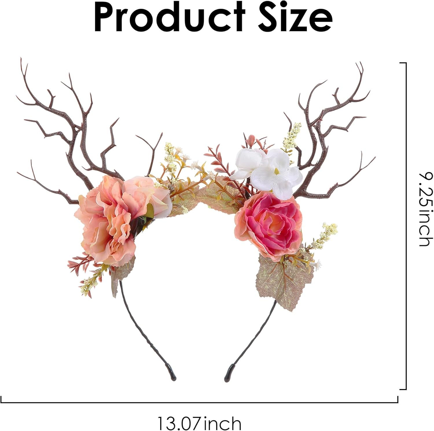 Korvishow Deer Antlers Branches Headband Flower Crowns for Women Woodland Forest Fairy Cosplay Costume Floral Headpiece Renaissance Accessories Party Wedding Hairband - Pink image number 6