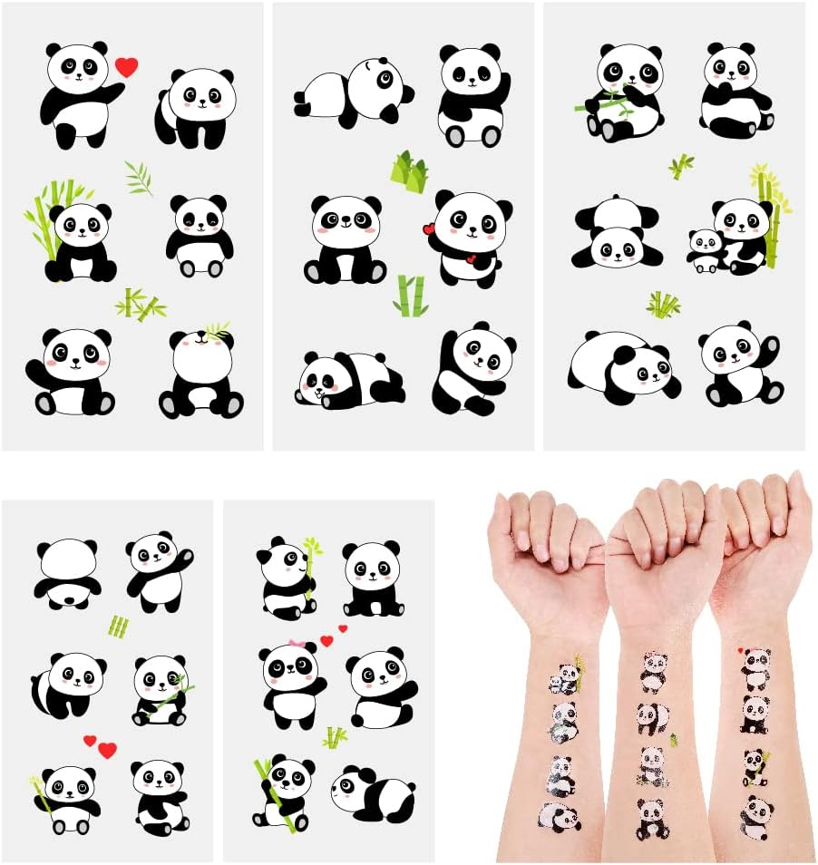 120 PCS (24 Sheets) Panda Temporary Tattoos, Birthday Decorations Panda Party Favors image number 3