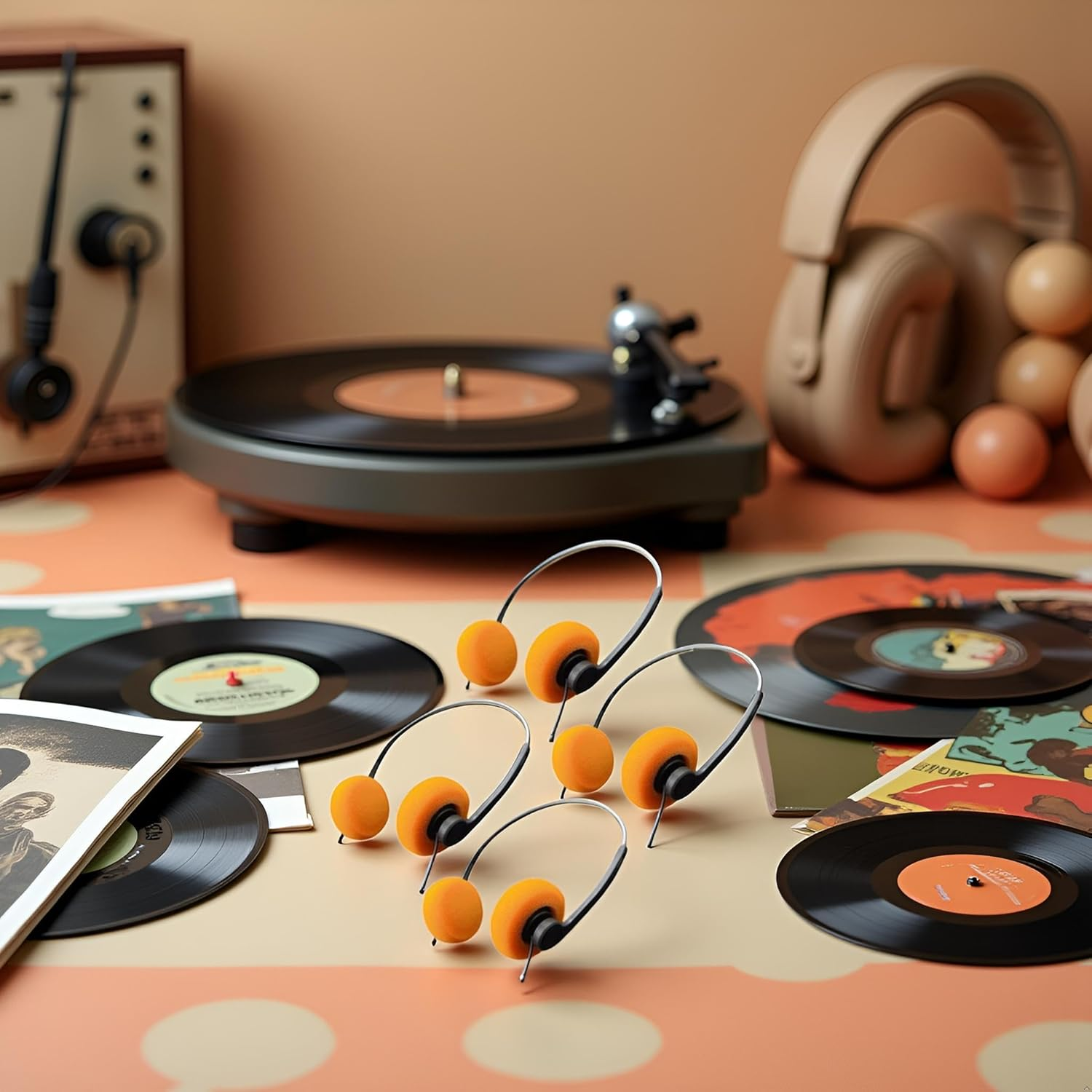 4Pcs Orange Retro Over-Ear Headphones,Wired Stereo Headphones,Headphone,Lightweight Portable Headphone with Adjustable Headband,Electronics，Headphones and Earphones image number 4