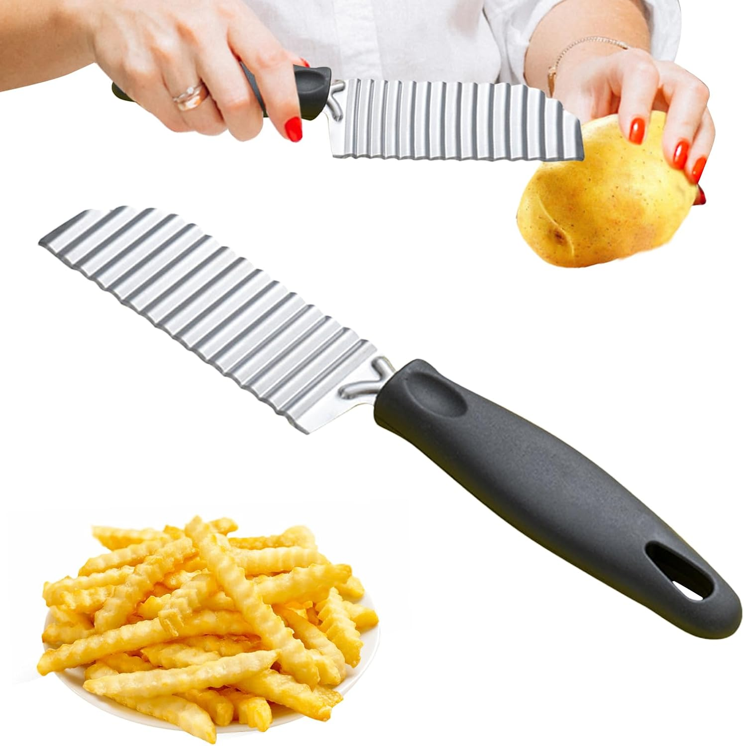 Crinkle Cutter | Kitchen Crinkle-Cut Wave Slicer,Handheld Ergonomic Chopper Tools for Cutting Vegetable Fruit Corn Cucumber Bread Home Cooking image number 1