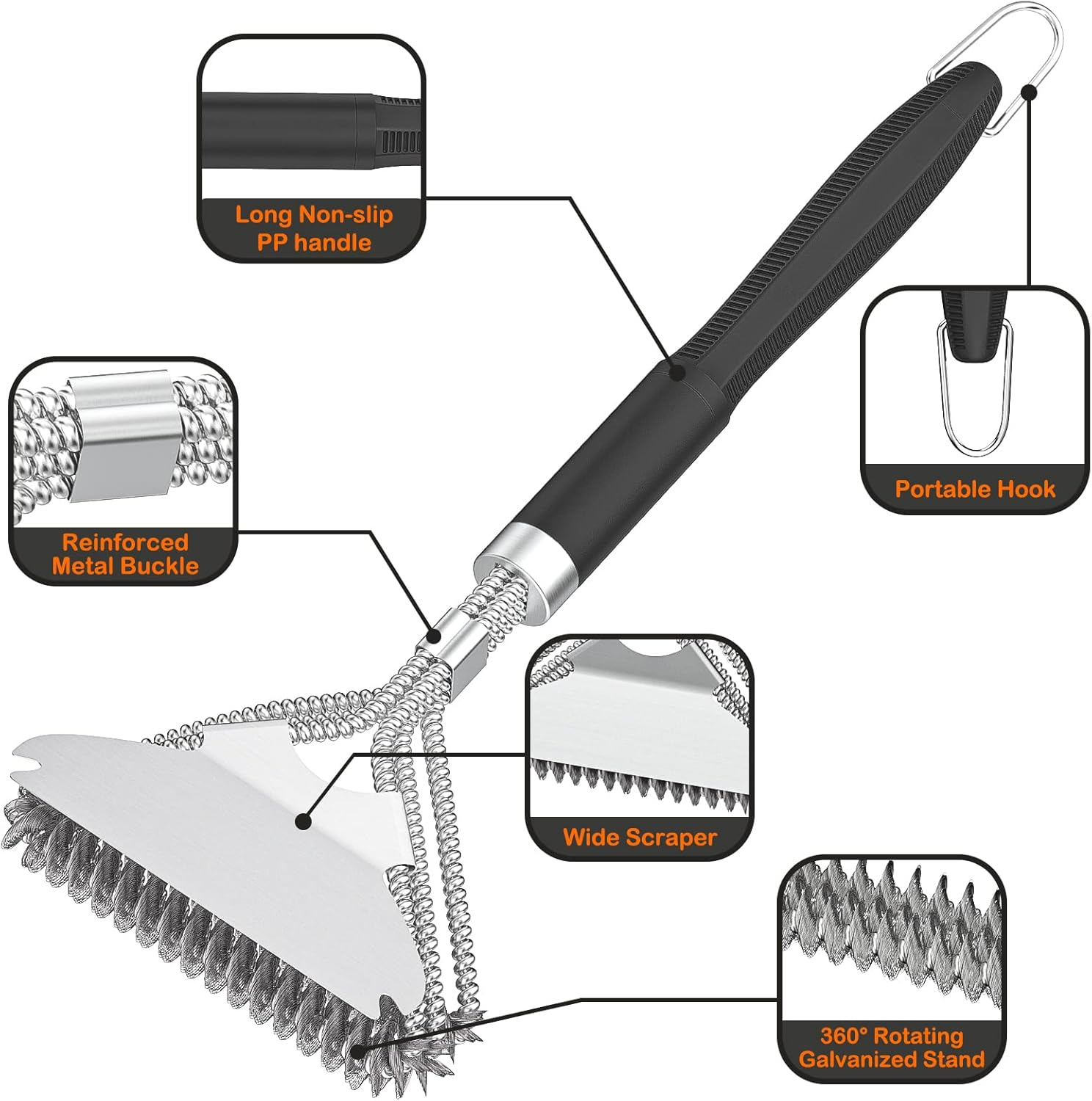 2 Packs BBQ Grill Brush, BBQ Brush Cleaner for Grill, BBQ Accessories Cleaning Brush, BBQ Brush Bristle Free Suitable for Gas, Charcoal, Infrared & Barbecue Grill image number 4