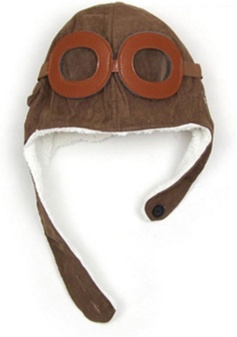 Adorable Pilot Aviator Warm Hat Brown Beanie Plush Cap Fleece Warm Hat Cap with Earmuffs Baby Toddler Protect, Brown, Medium image number 2