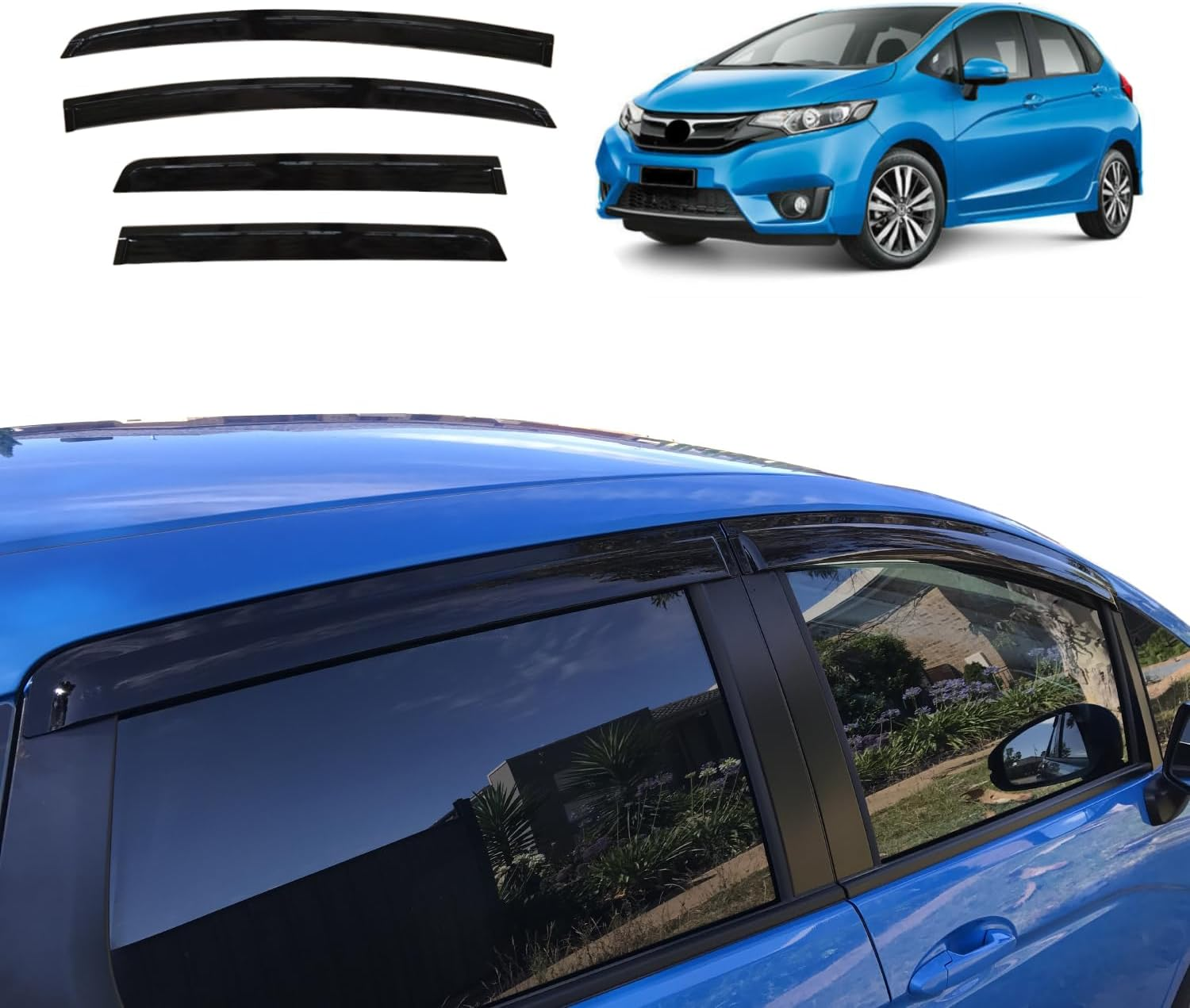 OAD4X4 Weathershields Compatible with Honda Jazz 2014-2020, Injection Weather Shields Window Visors Wind Deflectors Sun Rain Guard 4PCS Set image number 4