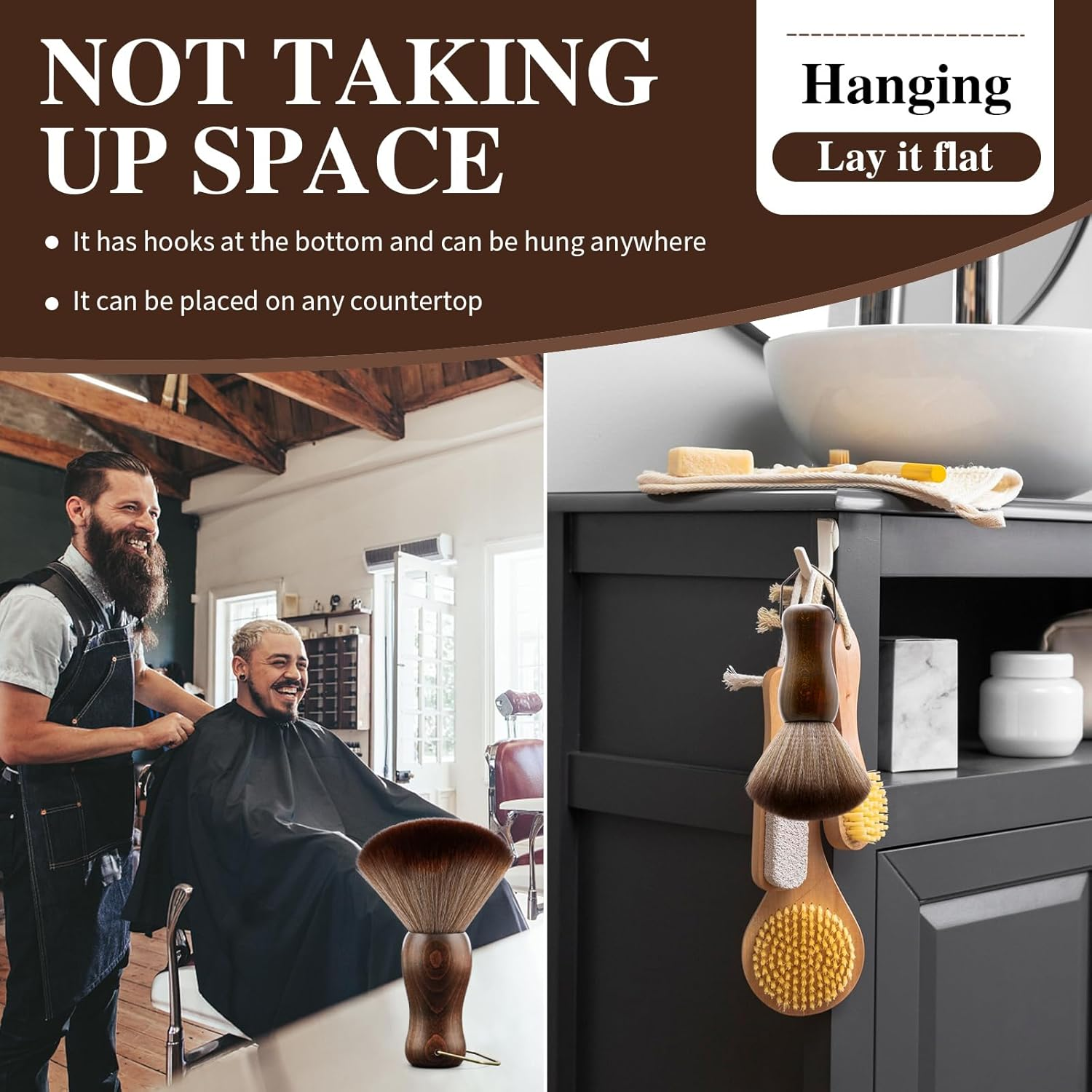 CGBARBER Barber Neck Duster Brush Wood Handle with Hook for Hair Cutting&hellip; (Neck Brush+Black Brush) for All Hair Type. - Neck Brush+Black Comb Brush image number 4