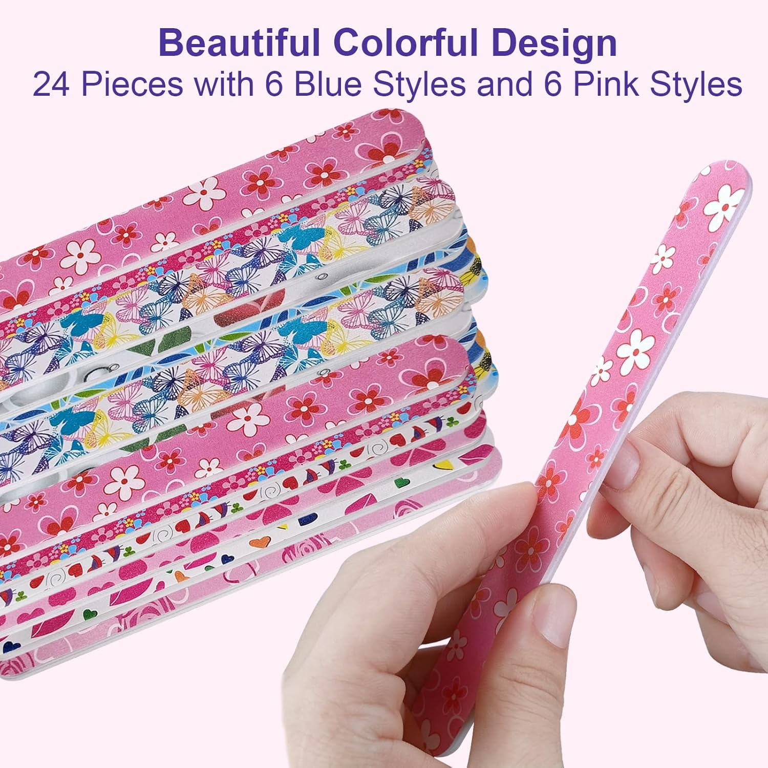 Nail Files (24 Pack), Colorful Emery Board Nail File for Natural Nails Double Sided 180 Grit Professional Fingernails Emory Boards Buffer Manicure Tool Nail Shaping Buffing Smoothing Filers Flowery image number 2