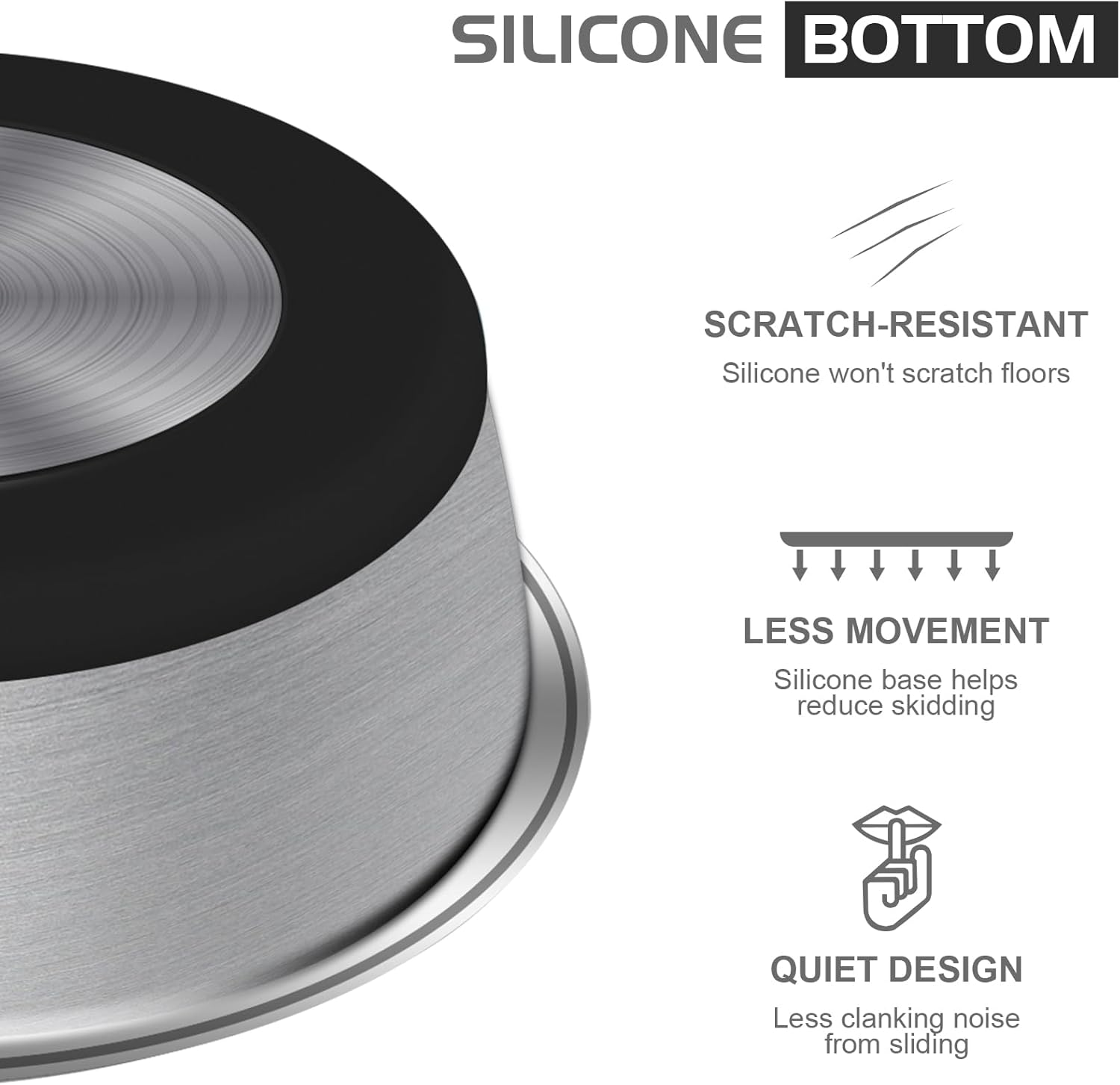 Grehge Steel Anti-Slip Dog Bowls,Non-Slip Stainless Steel Pet Bowl with Foot Mat - Perfect for Mess-Free Mealtime,Quiet Pet Bowls for Cats and Dogs, Dry and Wet Foods,5.5In Single Pack image number 4