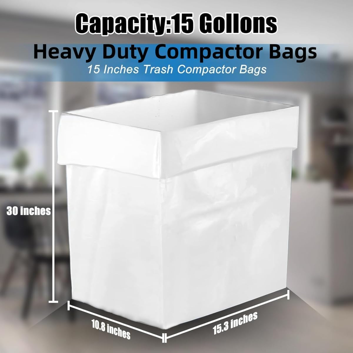 20Pcs 15 Inch Universal Compressible Trash Bags,Fits 15 Inch Rectangular Drawer Compactors, Space-Saving Compressed for Small Spaces/Rv/Camping (Ties Included, White)