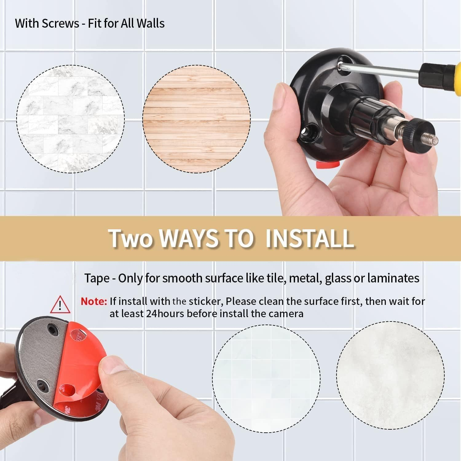 PAIKIUU Pack of 3 Self-Adhesive Ring Camera Mount, Wall Mount, No Drilling, Mounting Bracket, 360 Degree for Arlo Surveillance Camera, Black - 1 X Black For Flashing image number 3