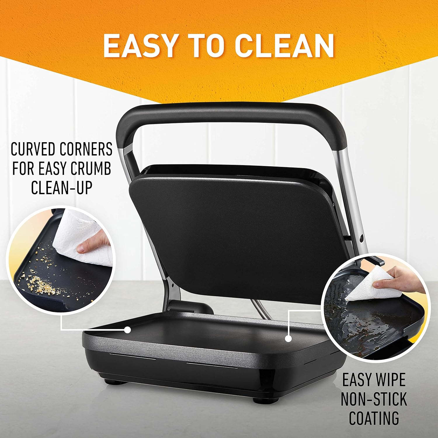 Sunbeam Caf&eacute; Style 4-Slice Sandwich Press and Maker| Anyheight&acirc;&bdquo;&cent; Control for Fritters, Breakfast, Quick Meals, Sandwiches | Non-Stick Coating, Stand-Up Storage, Silver image number 6