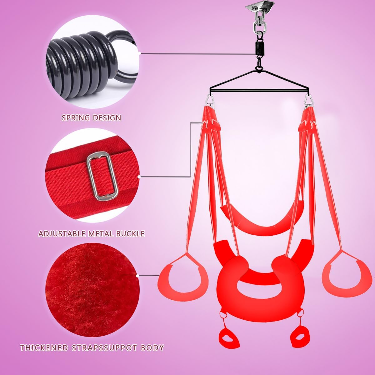 Sex Swing 360 Degree for Adults Couple Sex Toys Furniture Chair with Comfortable Pillow BDSM Restraining Bondage Set Strong Adjustable Straps for Men and Women Multi-Red