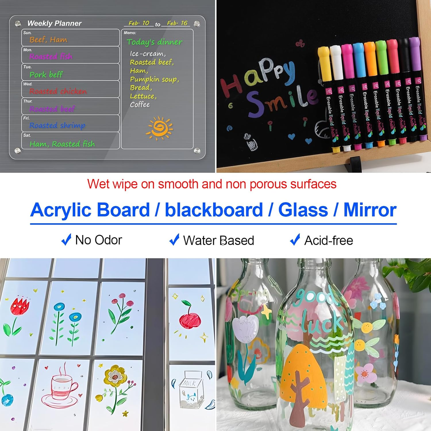 MIZEXE Liquid Chalk Markers for Acrylic Fridge Planner, Glass & Mirrors, Wet Erase Markers, 9 Vibrant Colors, 1Mm Fine Tip image number 4