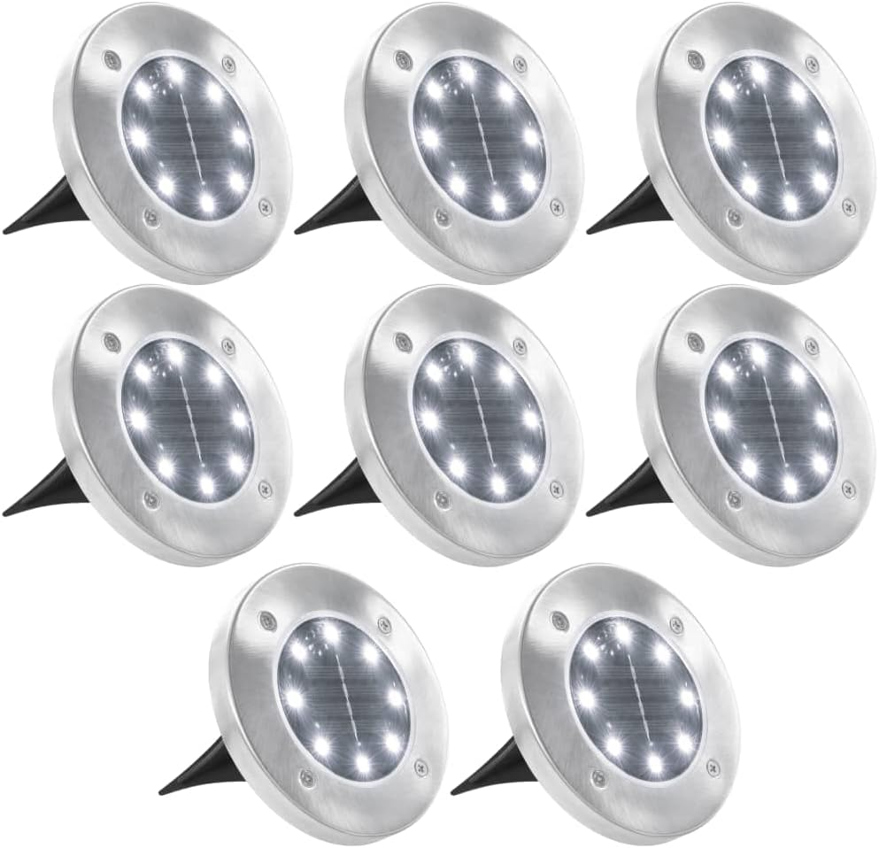 Vidaxl Solar Powered Ground Lights with 8 LED Beads, Warm White Lighting, Water-Resistant and Suitable for Outdoor Use