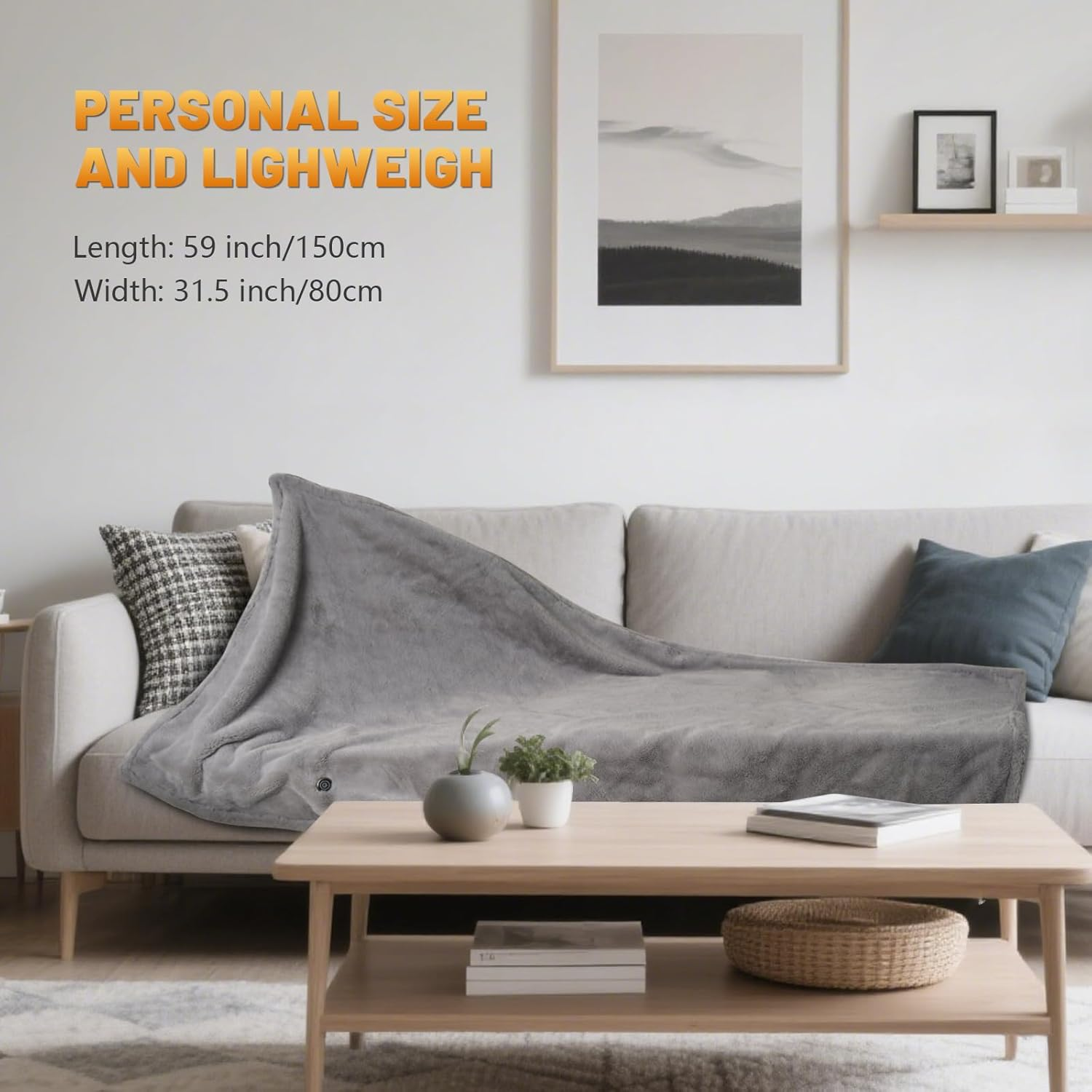 Portable Heated Shawl Travel Throw Blanket, Single Heated Poncho Electric Wraps with 3 Heating Levels & Zipper, Soft Plush Warm Shawl Wearable for Home Office,Usb Charging (No Power),150X80Cm image number 6