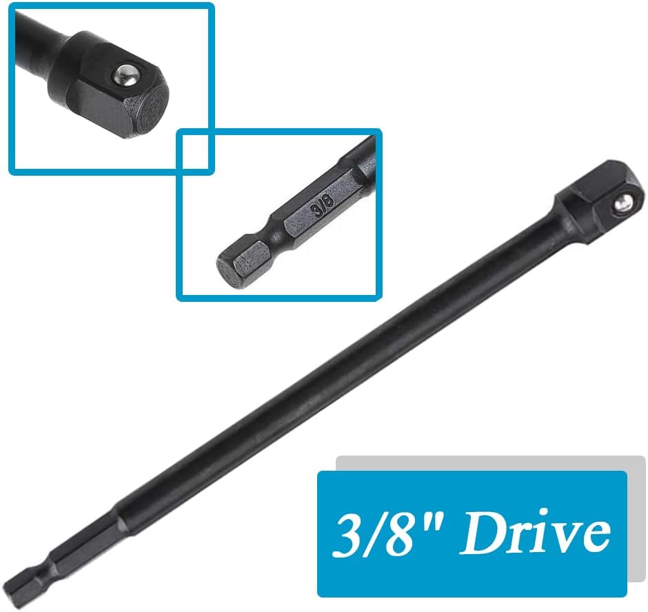 Bestgle 3 Pcs Long Impact Grade Socket Adapter, 150Mm Impact Wrench Socket Extension Bar 1/4 Inch Hex Shank to Square Socket Drill Bits 1/4" 3/8" 1/2" Square Drive for Power Drills & Impact Drivers
