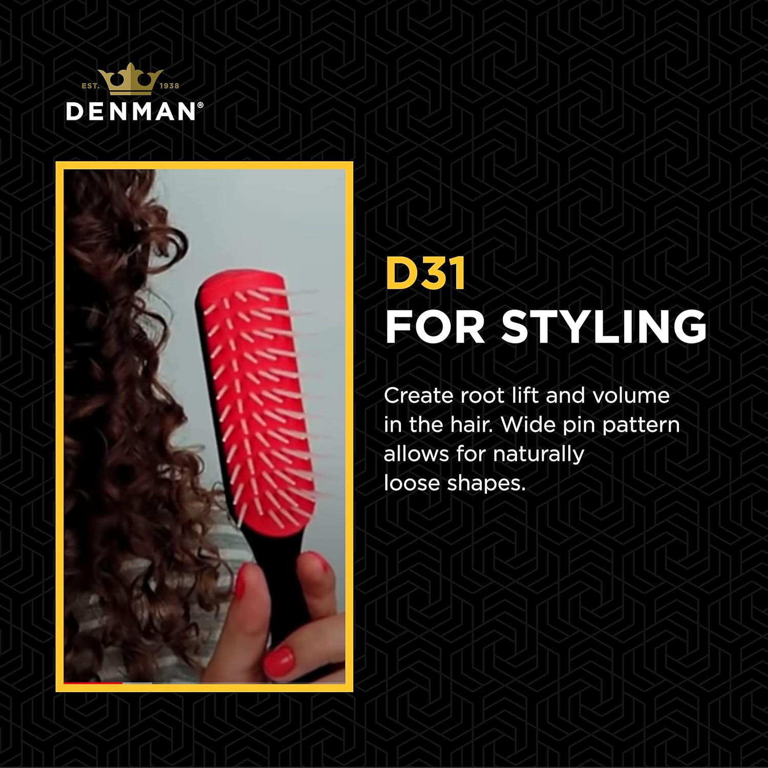 Denman Original Styler Bristles Hair Brush, Black/Red, 7 Row - Wide image number 1