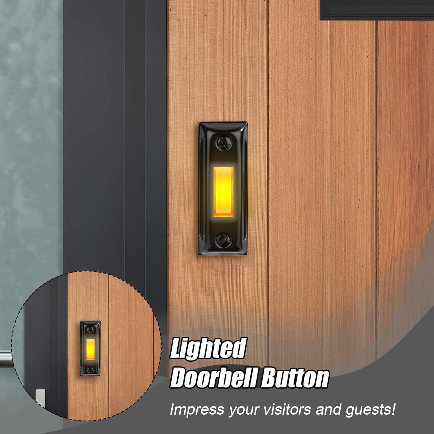 Lighted Doorbell Push Button, Metal Door Bell Button Wired with Screws Wall Mounted Doorbell Switch Door Chime Button Doorbell Button Replacement for Most Doorbell Door Chime (Yellow Light) image number 1