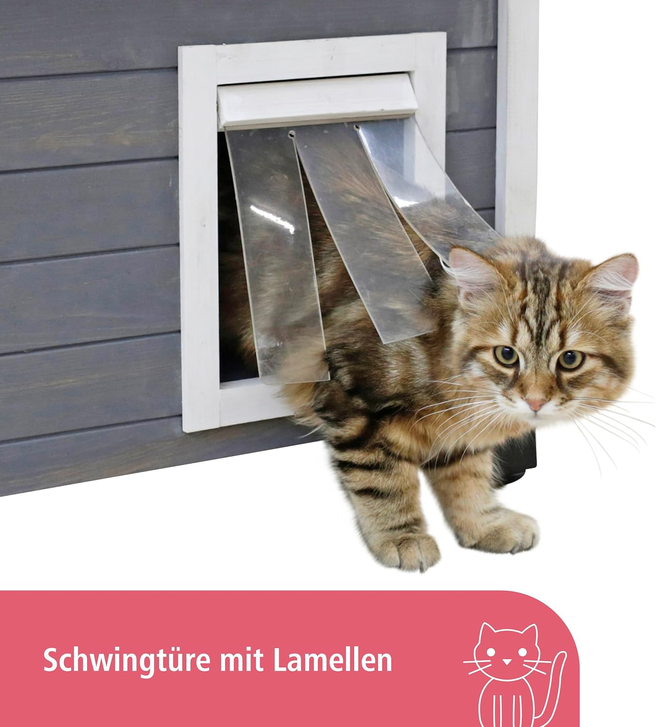 Kerbl Rustica 80991 Cat House Wooden White/Grey Swing Door with Slats, Plexiglass Window, Height-Adjustable Plastic Feet, Cat Villa image number 4