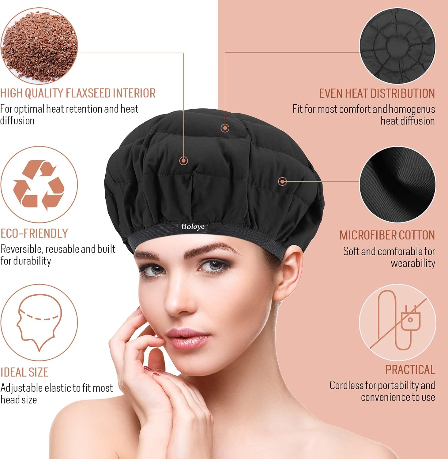 Flaxseed Deep Conditioning Heat Cap - Boloye Cordless 100% Safe Microwave Hot Cap for Natural Curly Textured Hair Care, Drying, Styling, Curling, Universal Size (10 PCS One-Time Shower Cap) image number 4