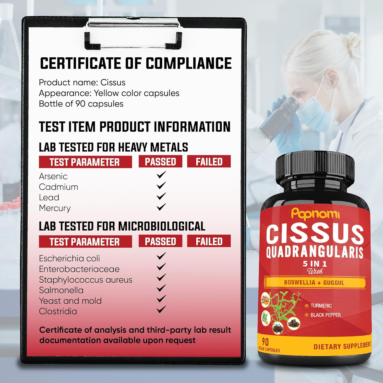 Organic Super Cissus Quadrangularis Capsules with Boswellia, Guggul, Turmeric, Black Pepper Extract| 3 Months Supply image number 5