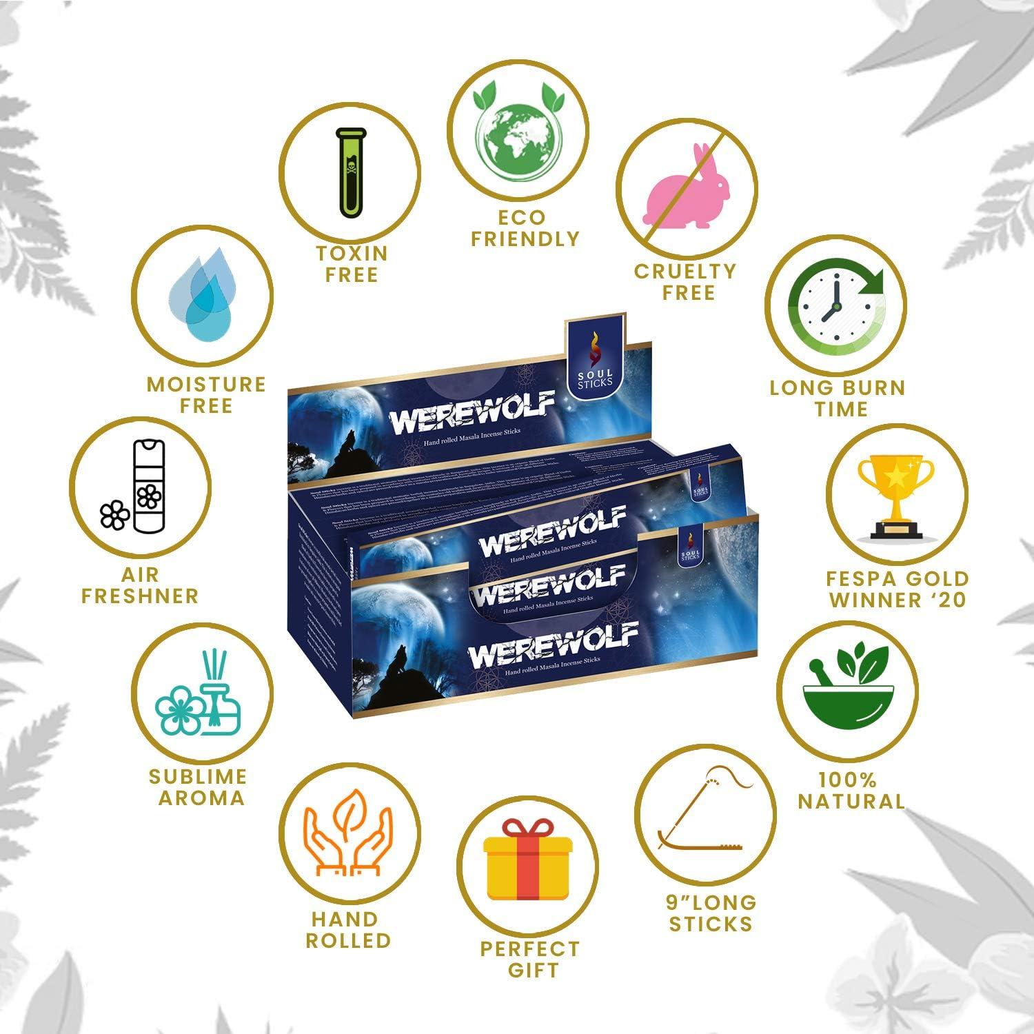 Soul Sticks Hand-Rolled Incense Sticks Evil Spirit Blends 180 Gram Box | 100% Natural Masala Incense Organic Home Fragrance Agarbatti (Werewolves) - Vampire Orchid image number 3