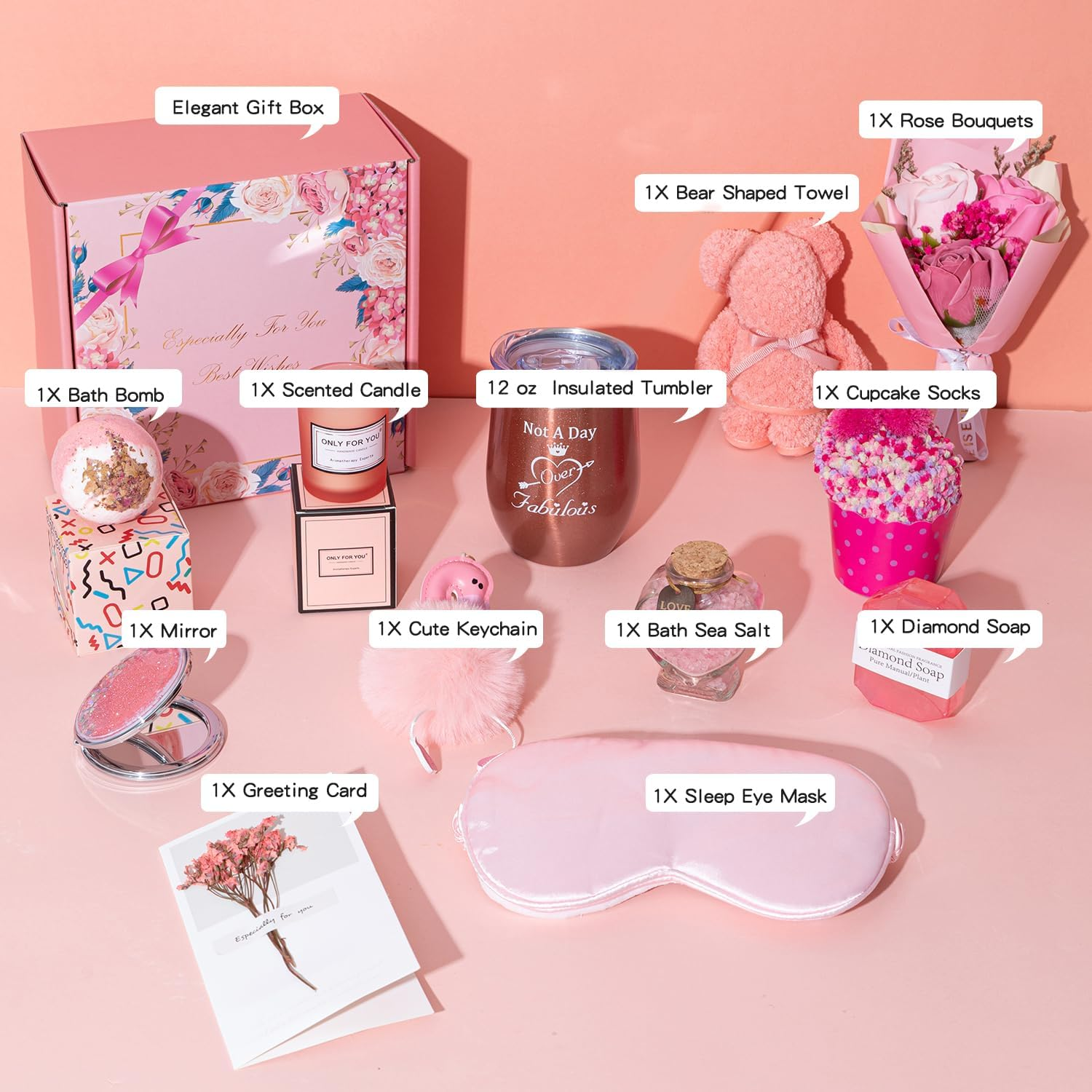 Birthday Gifts for Women,Unique Gifts Basket Ideas for Women Pink Gifts Box for Her Self Care Relaxing Gift Set Birthday Presents Female Friendship Gifts for Best Friend Bestie Girlfriend - Rose Gold image number 5
