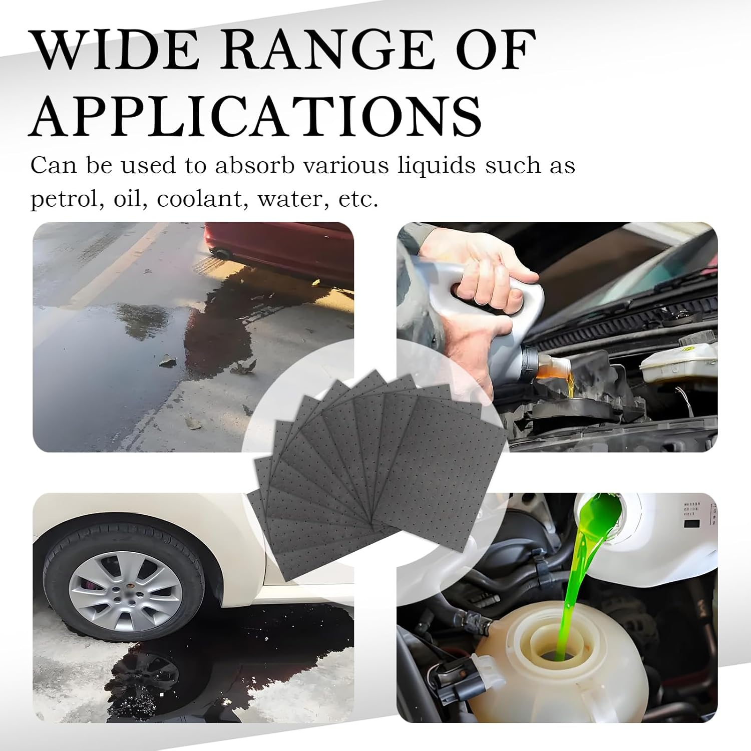 SSNNUU 10PCS Oil Absorbent Pads 13 * 10.1 Inch,Powerful Polypropylene Oil Spill Mat Quickly Absorbs Variety of Liquids,Must-Have Reusable Oil Mat Car Accessories for the Garage image number 3