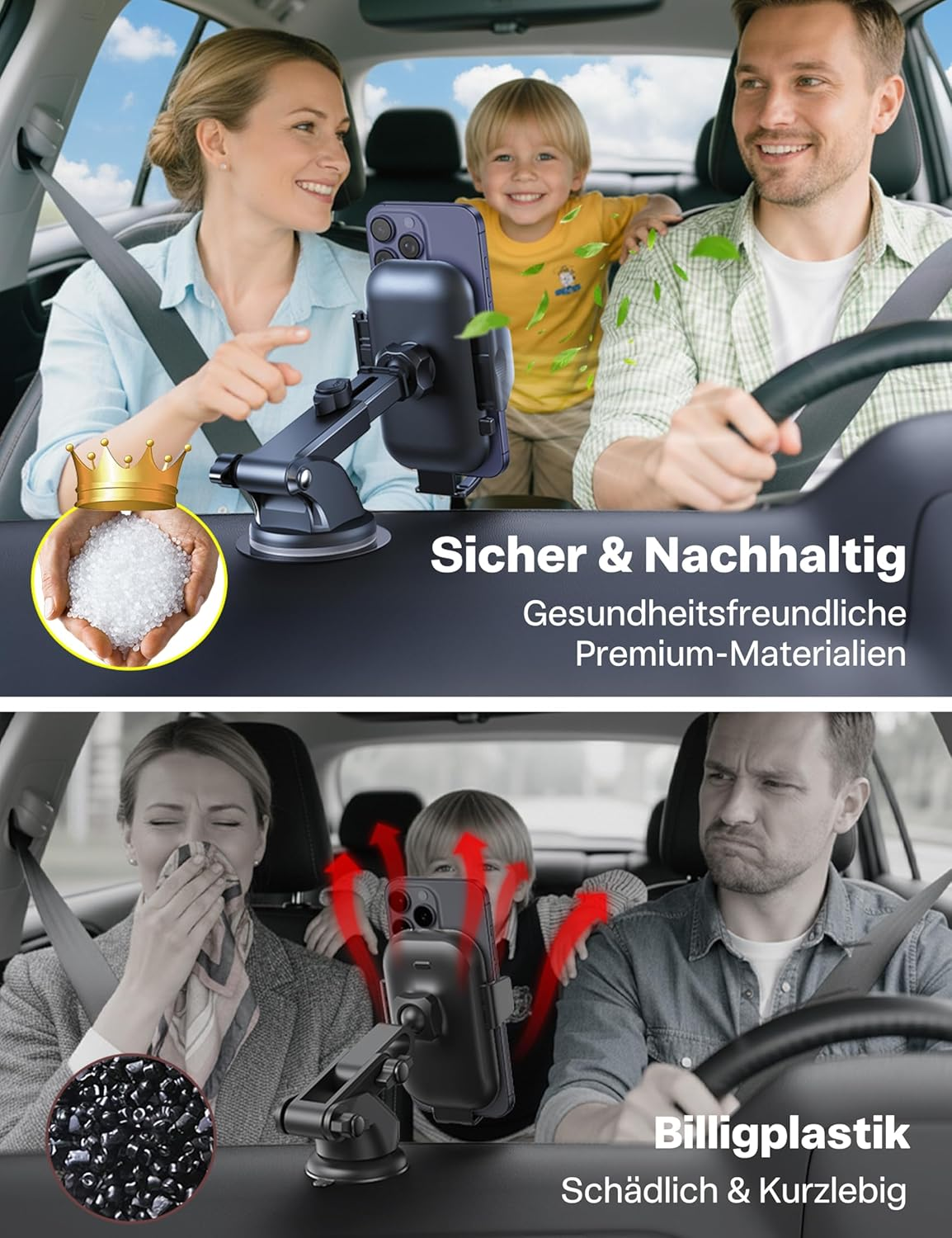 Andobil Car Phone Holder, [Ultra Stable] Hands Free Phone Mount for Dashboard, Windscreen, Air Vent, Desk, Universal Phone Stand Compatible with Iphone 12, 11, XR, XS, SE, Samsung Galaxy S20, Note 22 image number 1