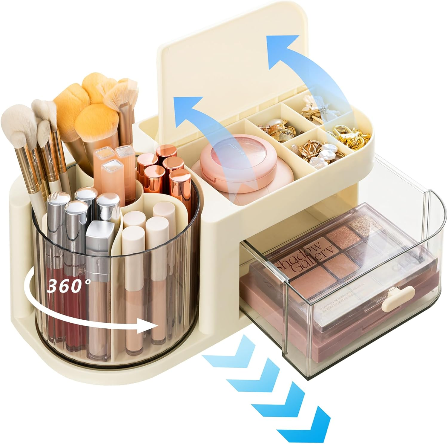 Desk Organizer, 360-Degree Rotating Pen Holder for Desk, Desk Organizers and Accessories with 6 Compartments Pencil Organizer, Art Supply Storage Box Caddy for Office, Home (White) image number 3