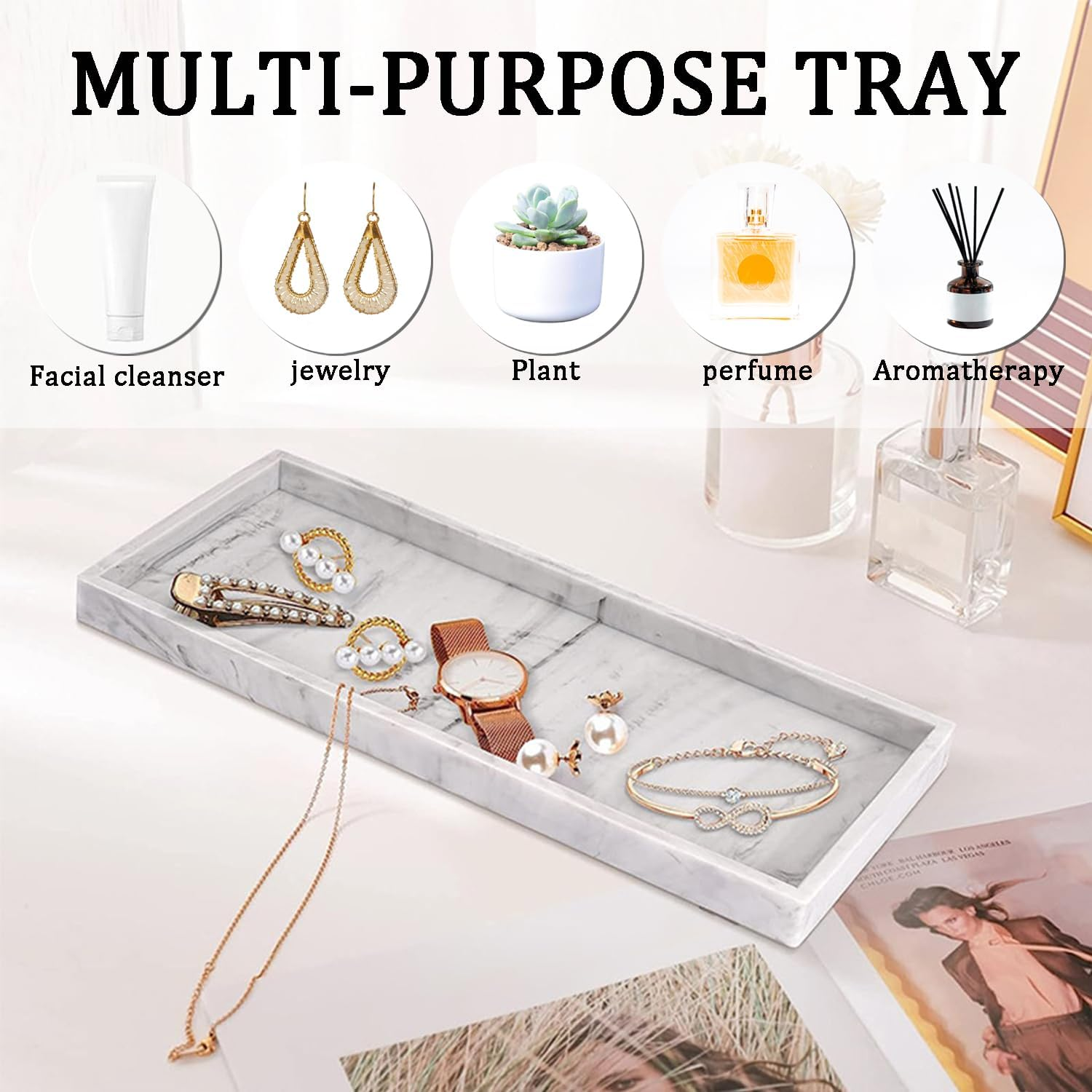 2 Pcs Aromatherapy Tray Thick Silicone Bathroom Vanity Tray Durable Rectangular Soap Dish for Countertop, Kitchen Sink Ideal for Jewelry, Cosmetics, Candles, Perfumes & Shampoo (White) image number 6