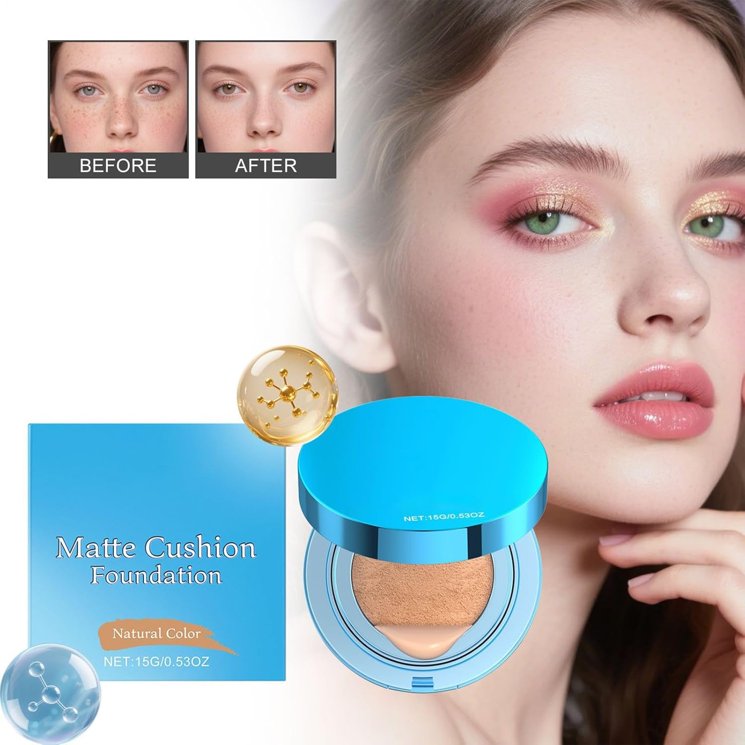 Cushion Foundation - Moisturizing Foundation Air Cushion Long-Lasting - Brightening Makeup Concealing Cream for School Traveling Party Business Trip Camping - Natural image number 3
