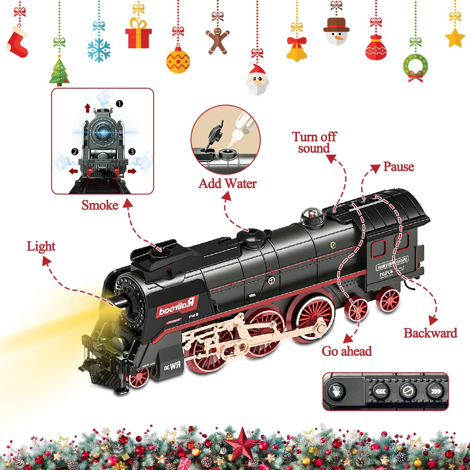 Train Set for Kids, Electric Train Toys with Realistic Light Sounds Smoke, Christmas Train Model Gifts for Toddlers Boys Girls, Steam Locomotive, Luxury Track & 3 Truck Carriages image number 1