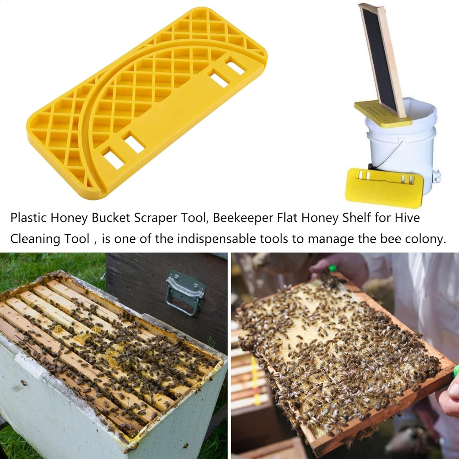 Honey Uncapping Tank Holder, Plastic Honey Bucket Scraper Tool, Beekeeper Flat Honey Shelf for Hive Cleaning Tool Beehive Frame Holder Shelf Yellow Color
