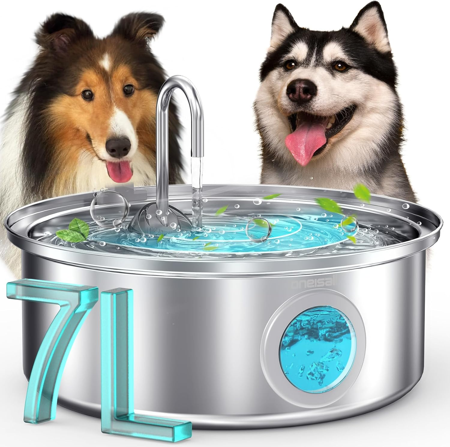 Oneisall Dog Fountain, 7L, Stainless Steel, LED Light, Ultra Quiet Pump, 5 Layer Filtration, Perfect for Dogs & Cats image number 4