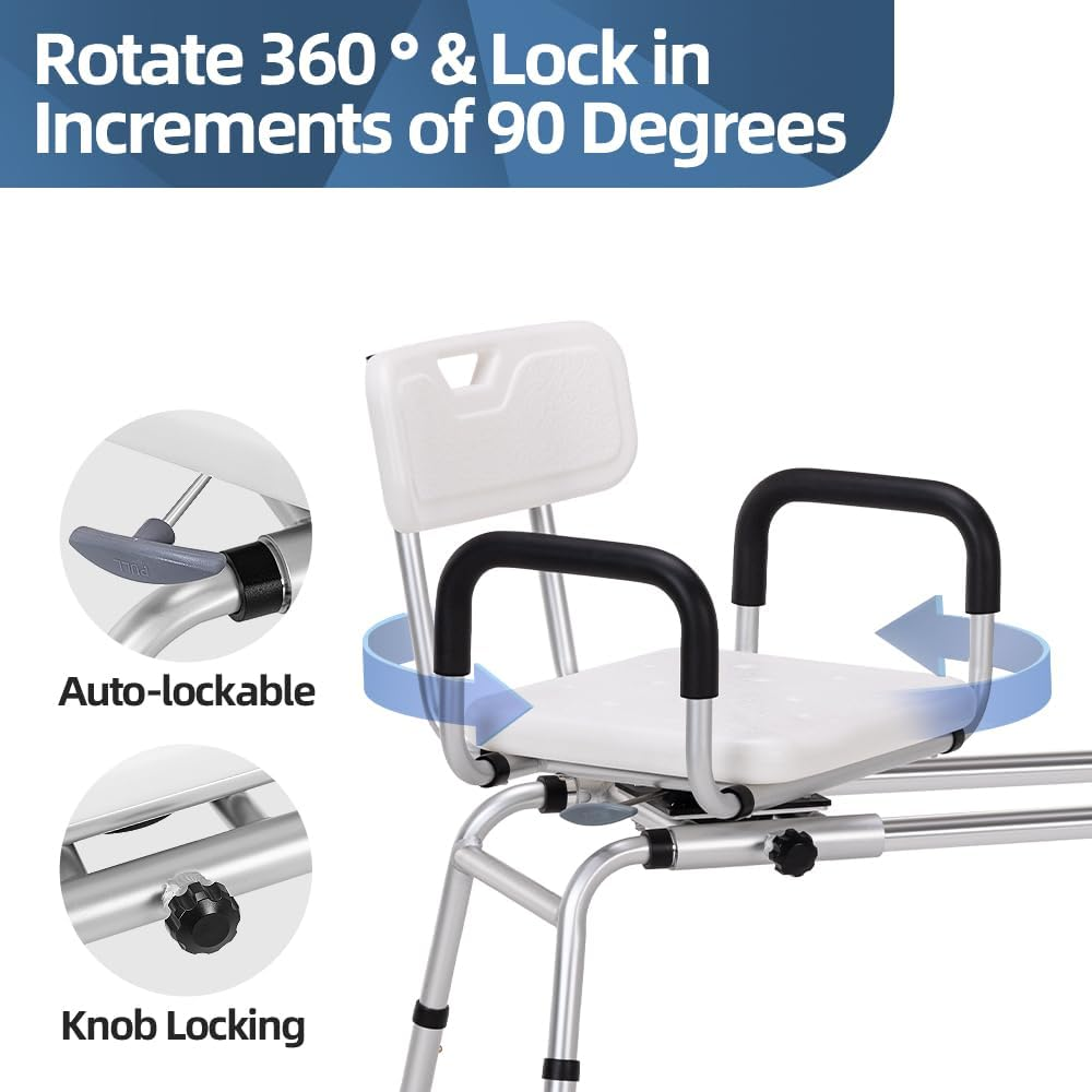 Eldhilfe Sliding Shower Chair with 360 Degree Swivel Seat Adjustable Tub Transfer Bench for Elderly, Disabled, and Bath Safety，Durable Design for Easy Showering image number 3