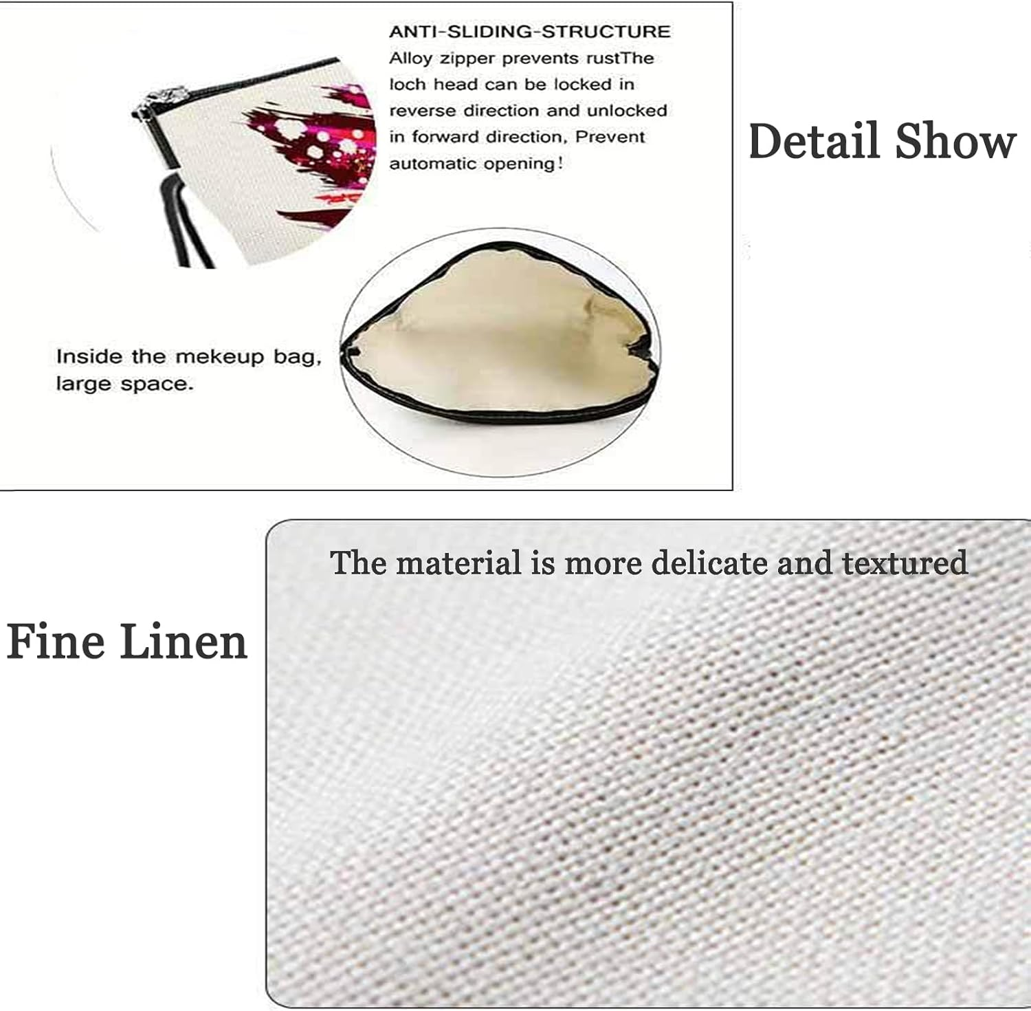 Botanical Flower Makeup Bags for Purse Zipper Cosmetic Pouch Large Travel Canvas Make up Organizer Tool Pouch for Women and Girls image number 5