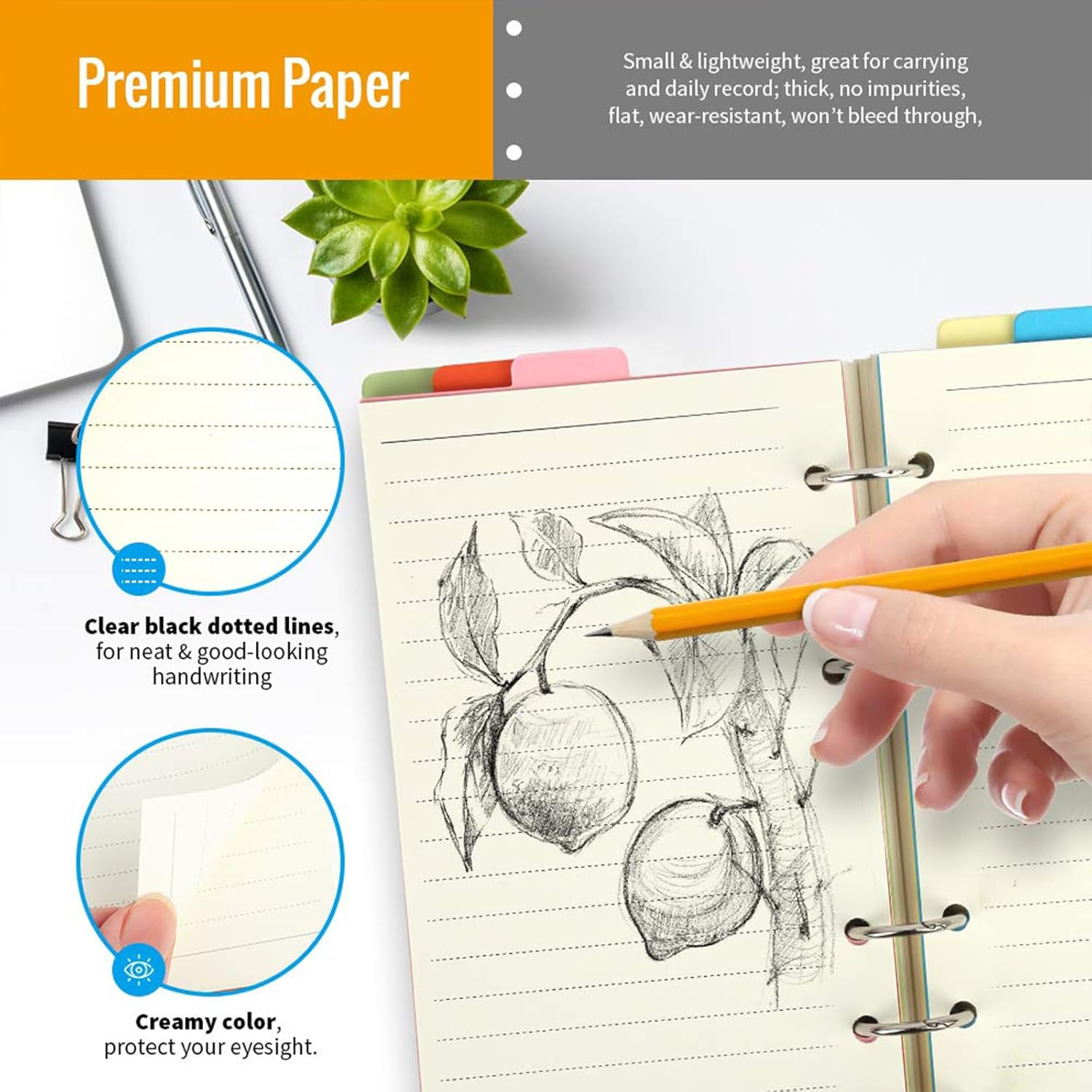 A5 Refill Paper Set, A5 Flipchart Paper with 6 Holes and Housekeeping Cards, Zip Pockets, Dividers, Rulers, Sticky Notes, Etc. for 6-Ring Binder Journal Notebook