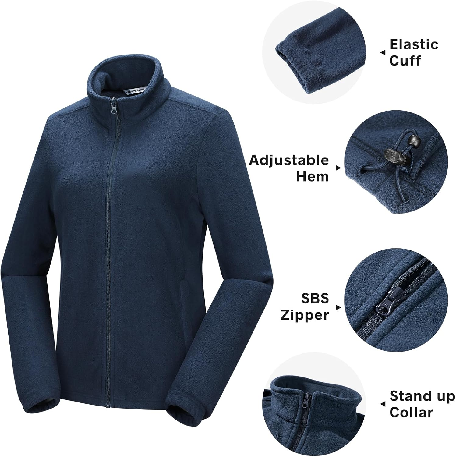 33,000Ft Womens Fleece Jackets Ladies Lightweight Warm Full Zip Coat Breathable Microfleece Ladies Sweater Casual Long Sleeve, Ideal for Travelling Outdoor Sport image number 2