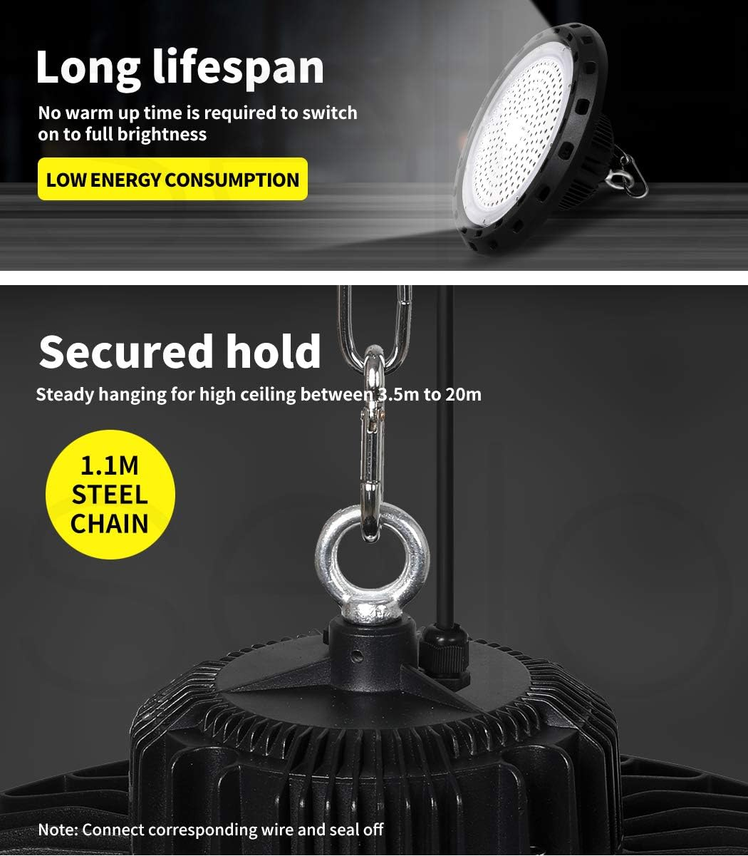 EMITTO UFO LED High Bay Light 100W,Commercial Led Shop Lights Fixture for Garage Factory Warehouse Industrial Indoor Outdoor Lighting,5000K Daylight,Ip65 Waterproof