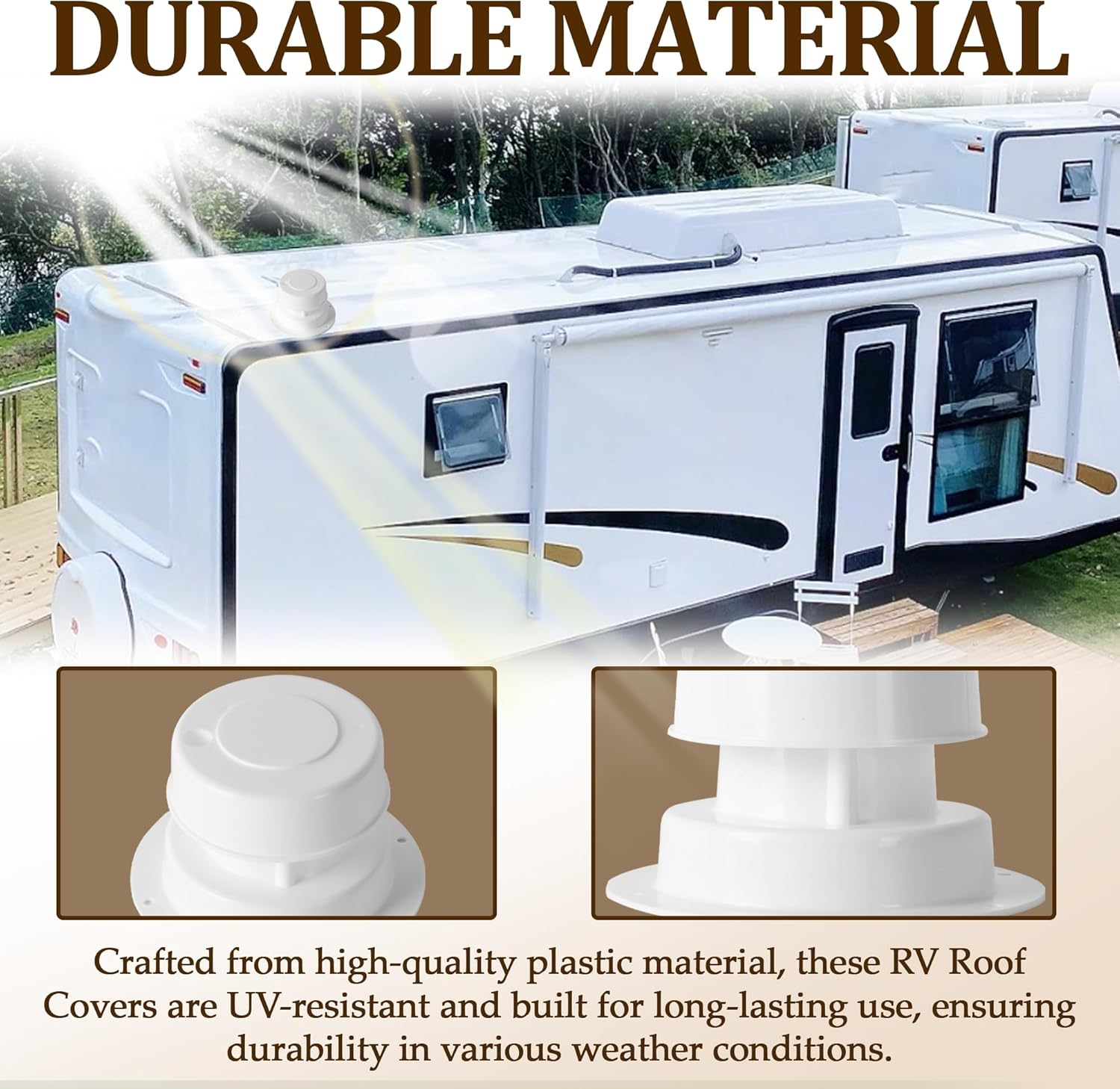 (2 Pack, White RV Roof Vent Cover Kits with Putty Tape and Screws, Camper Vents Cap for Trailer RV Roof Vent Cover Replacement, Camper Plumbing Vents Caps Kit for 1" to 2-3/8" OD Pipe image number 4