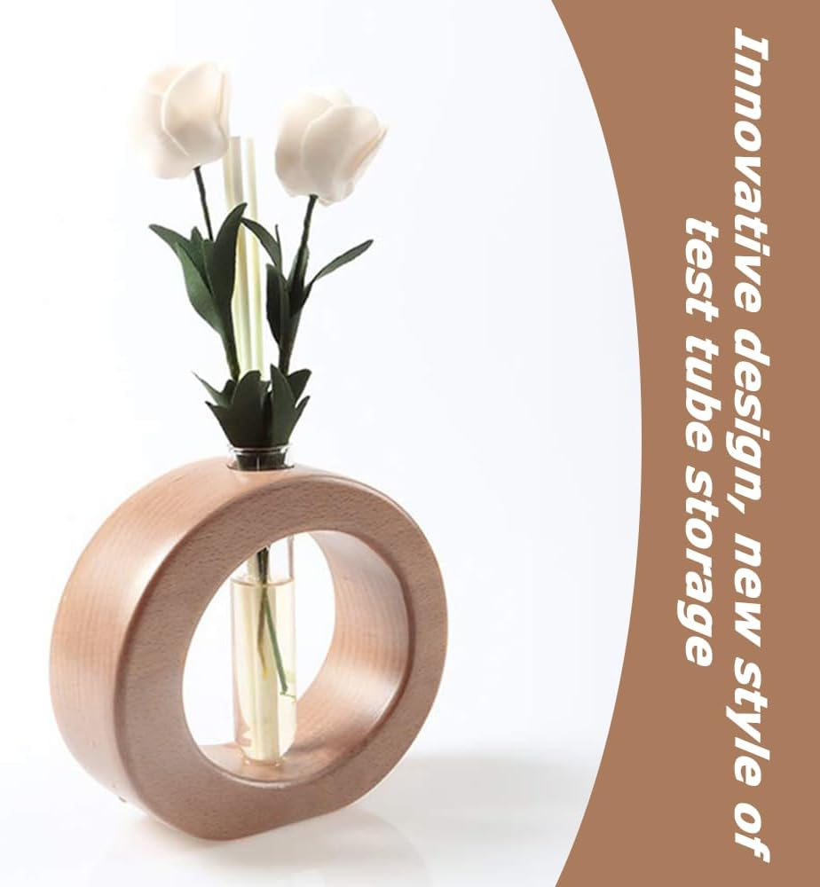 Plant Propagation Stand with Single Glass Test Tube, Wooden Hydroponic Planter, Home Office Garden Decor Plant, Minimalist Plant Holder, Suitable for Living Room, Bedroom, Office image number 5