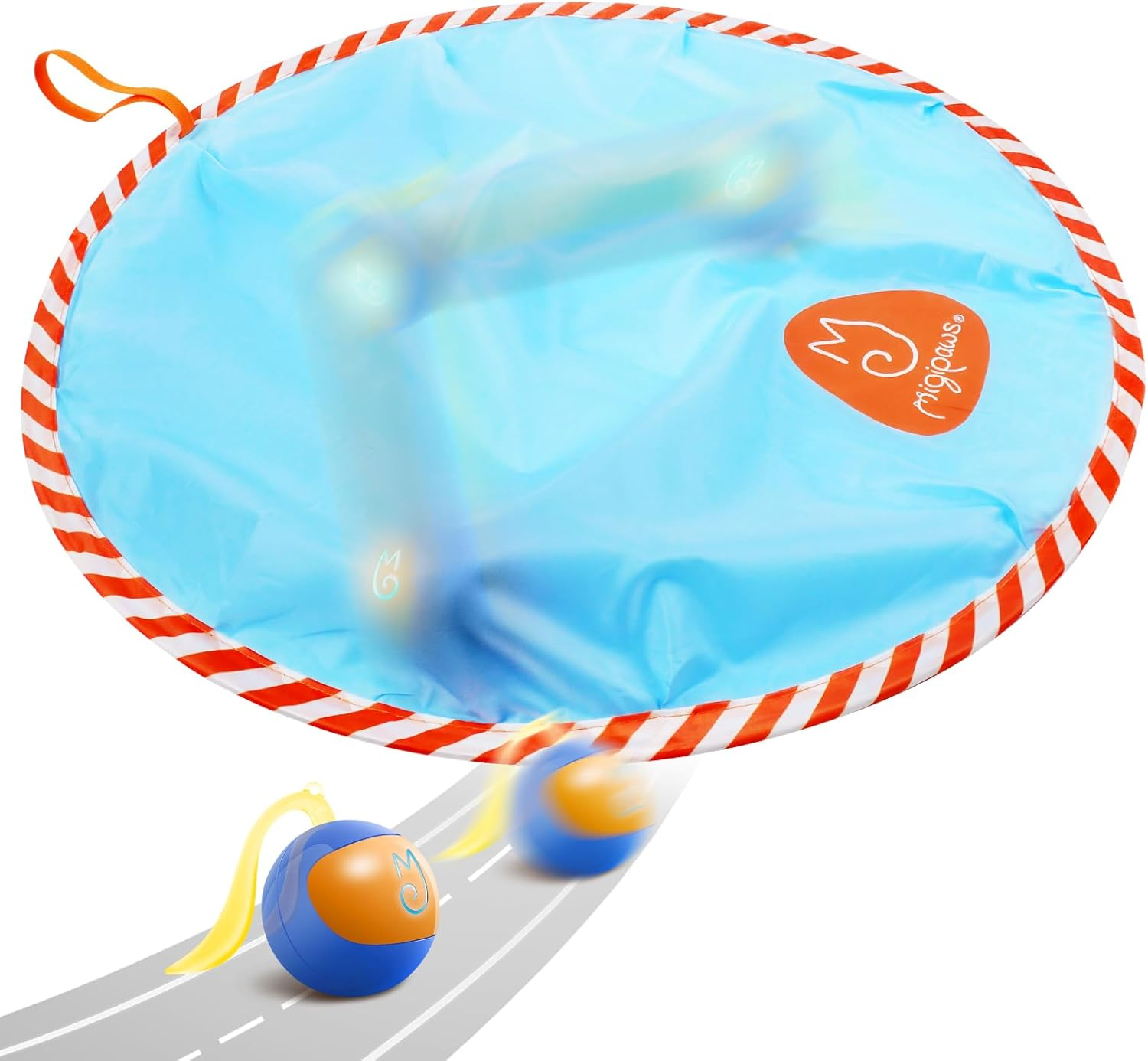 Migipaws Interactive Cat Toy Set, Fun Tracker, Electric Moving Ball Hides in Bag, Enjoy Hunting Fun (Blue)