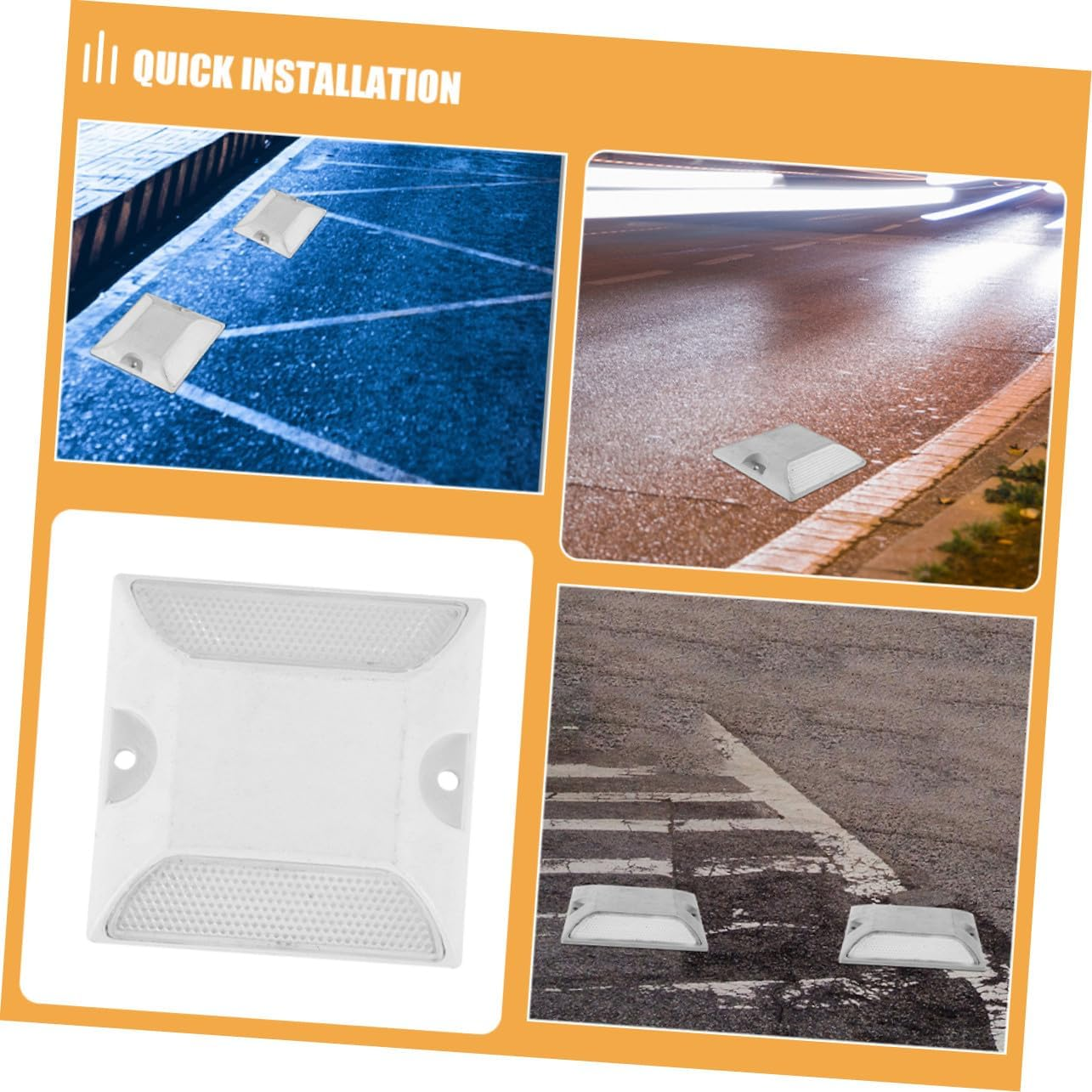 GANAZONO 4Pcs Reflective Lane Markers Plastic Road Reflectors for Driveway and Pavement Safety Night Visibility Asphalt Studs for Sidewalks and Speed Bumps image number 5