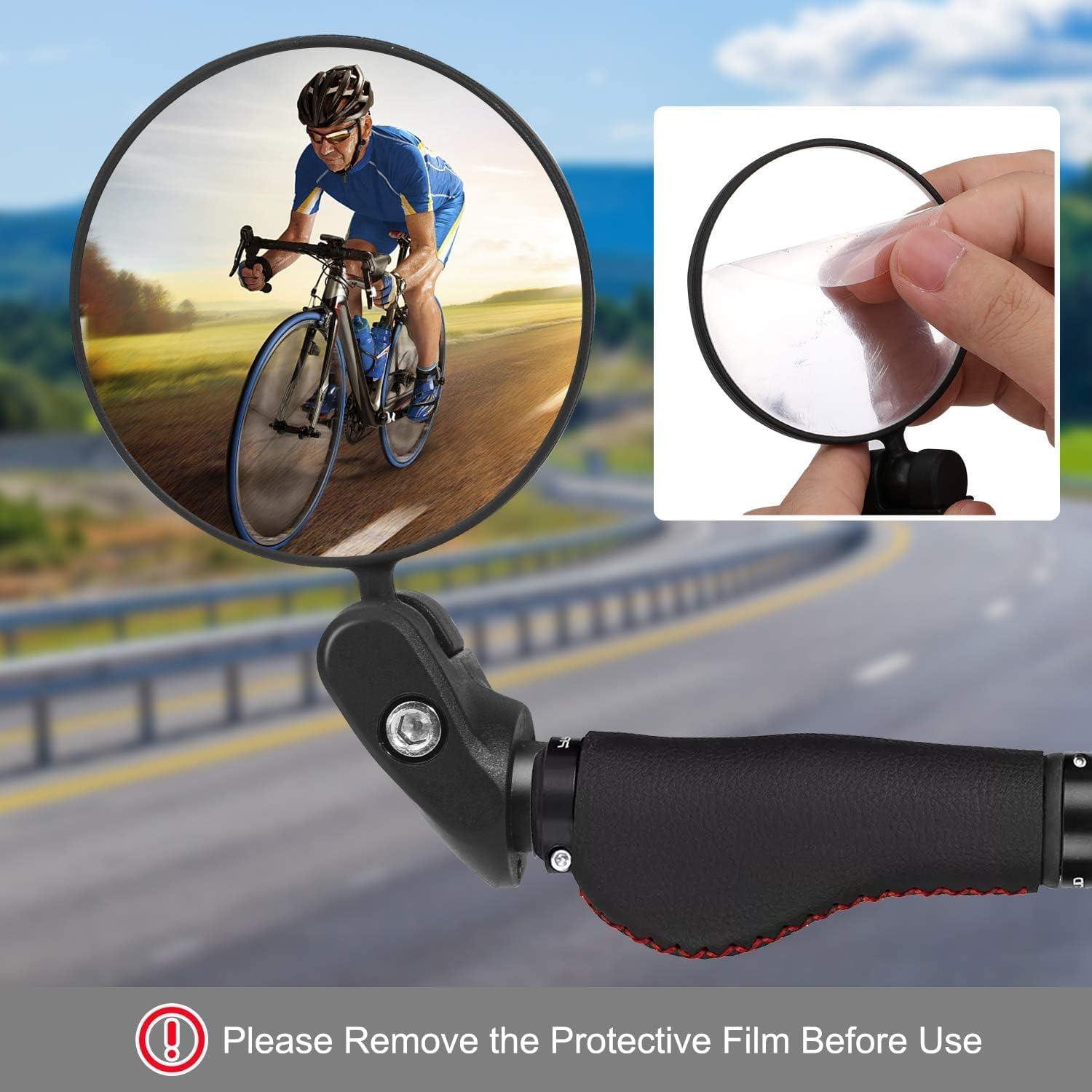 2 PCS Bicycle Handlebar Mirrors,Bar End Bike Mirrors, Rotatable Bicycle Cycling Rear View Mirrors,Wide Angle Handlebar Rearview Mirror for Mountain Road Bike image number 6