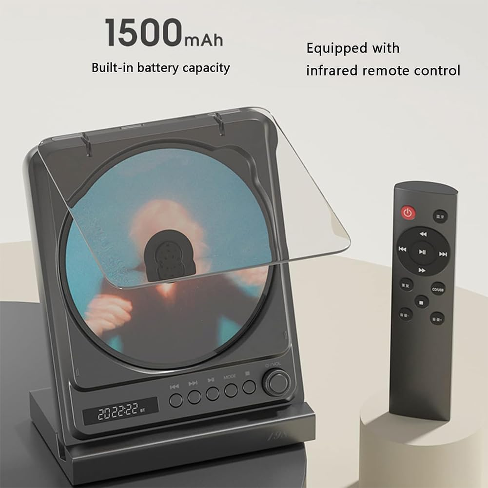 Retro Compact Disc Player, Portable Desktop CD Music Speaker, Rechargeable Home Music Audio, Remote Control, Support AUX in Cable & USB, for Sports, Study, Work B - B image number 6