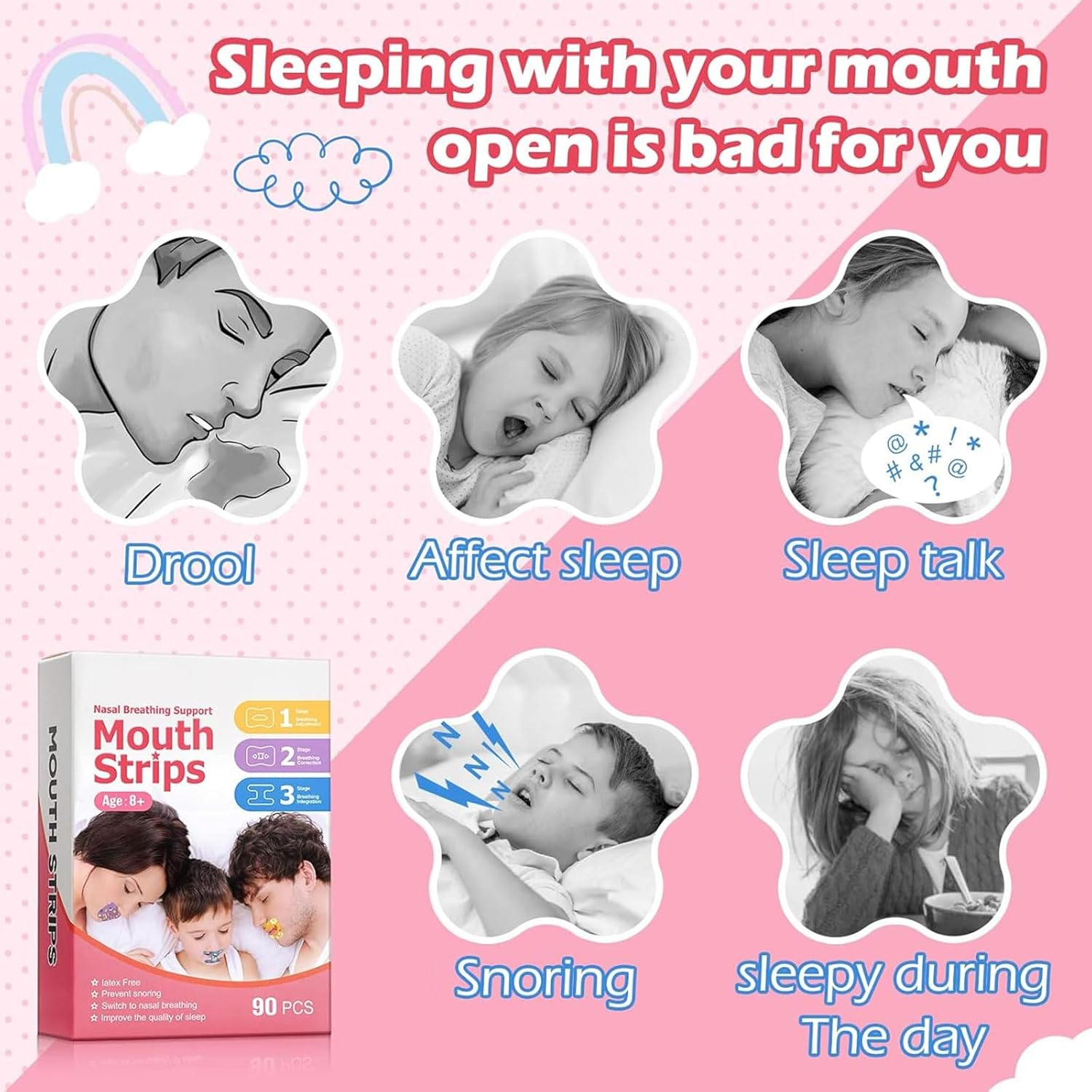90 Pcs Sleep Strips,Mouth Tape for Sleeping,Stop Snoring Mouth Tape for Mouth Breathing and Loud Snoring, anti Snoring Devices for Children and Adult image number 5